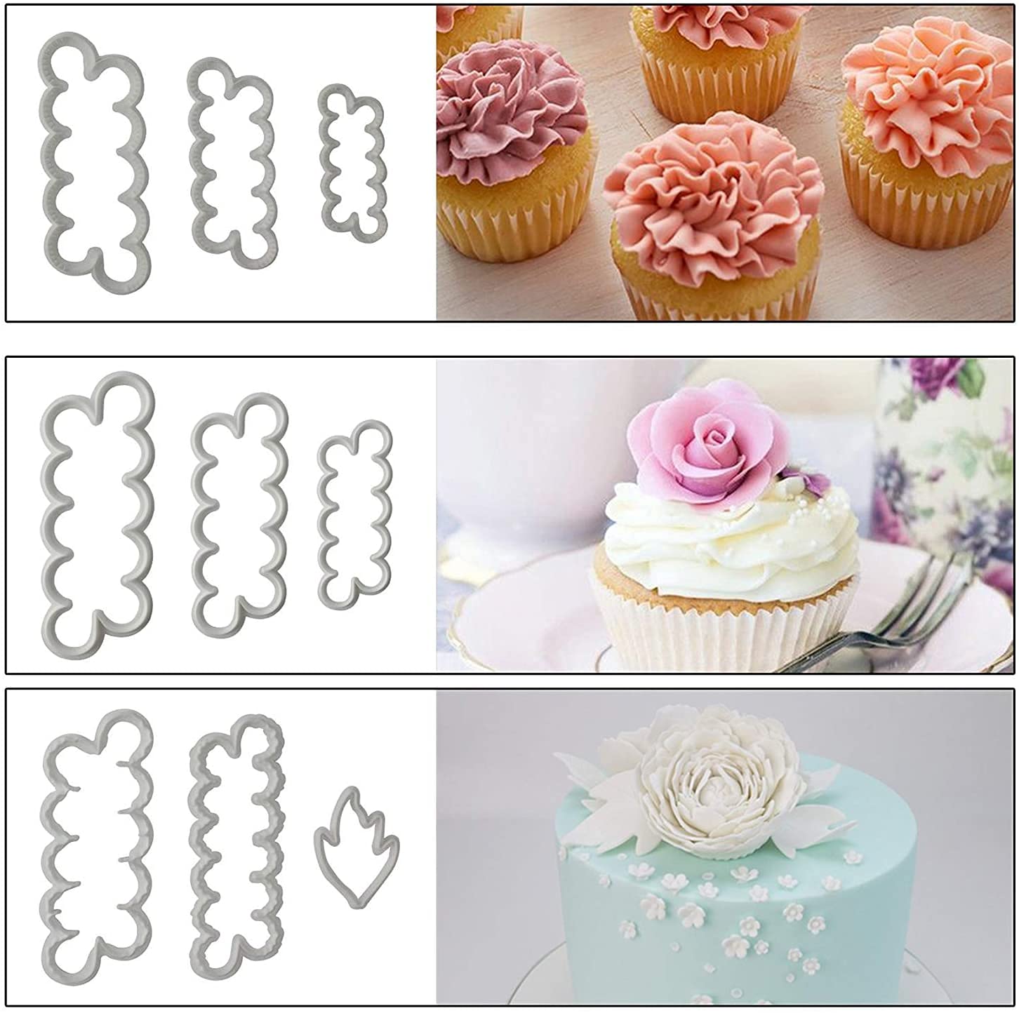 RKPM HOMES Easiest Carnation Ever Cutter for Cake Decorating Set of 3 (Carnation Flower Print) 3