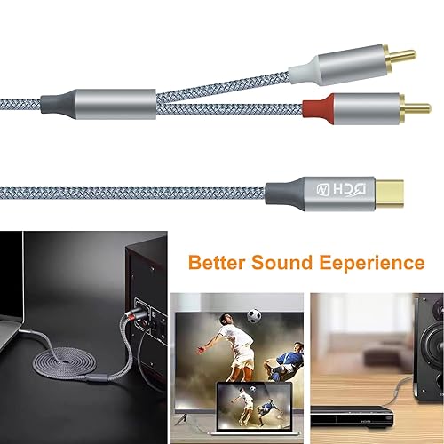 Miniatura 4 de DCHAV Cable de audio RCA a USB C de 4 pies tipo C a 2, cable adaptador RCA macho 2RCA y divisor en Y, cable trenzado de nailon, interfaz roja y