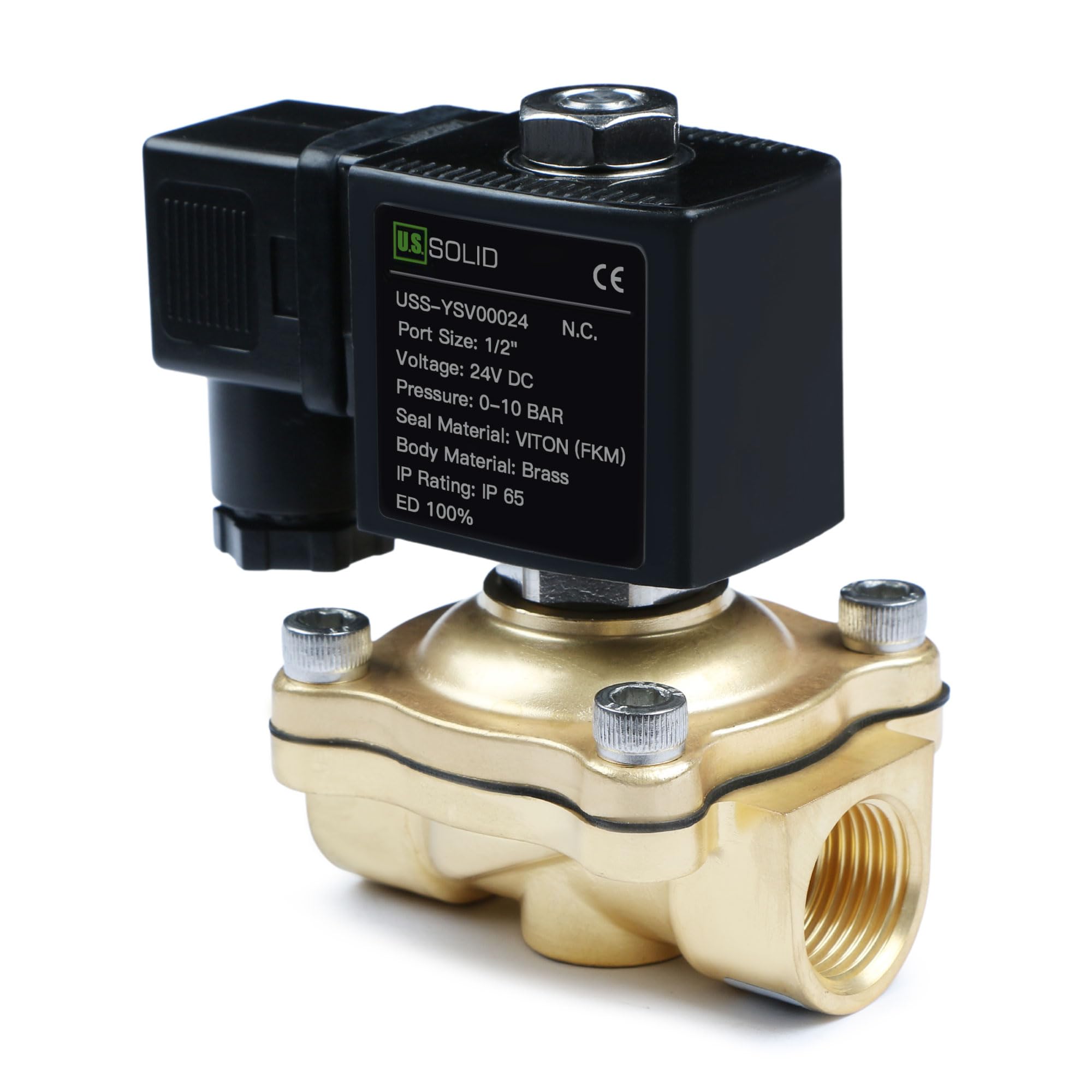 U.S. Solid Magnetventil Messing G 1/2" 24V DC stromlos geschlossen 10 bar - Elektrisches Wasserventil für Wasser, Luft, Diesel, Kerosin, Benzin