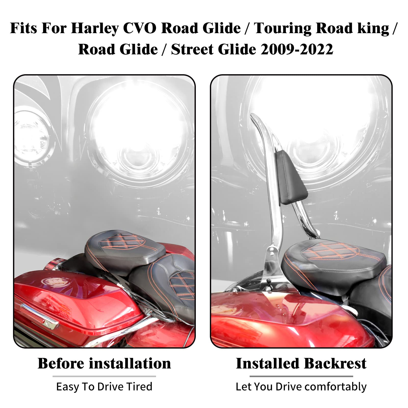 Sissy Bar posteriore per moto Schienale passeggero staccabile con cuscino per Harley Touring Road King Street Glide Electra Glide Road Glide FLHR FLHX FLHT FLTR 2009-2023 cromato 45,7 cm