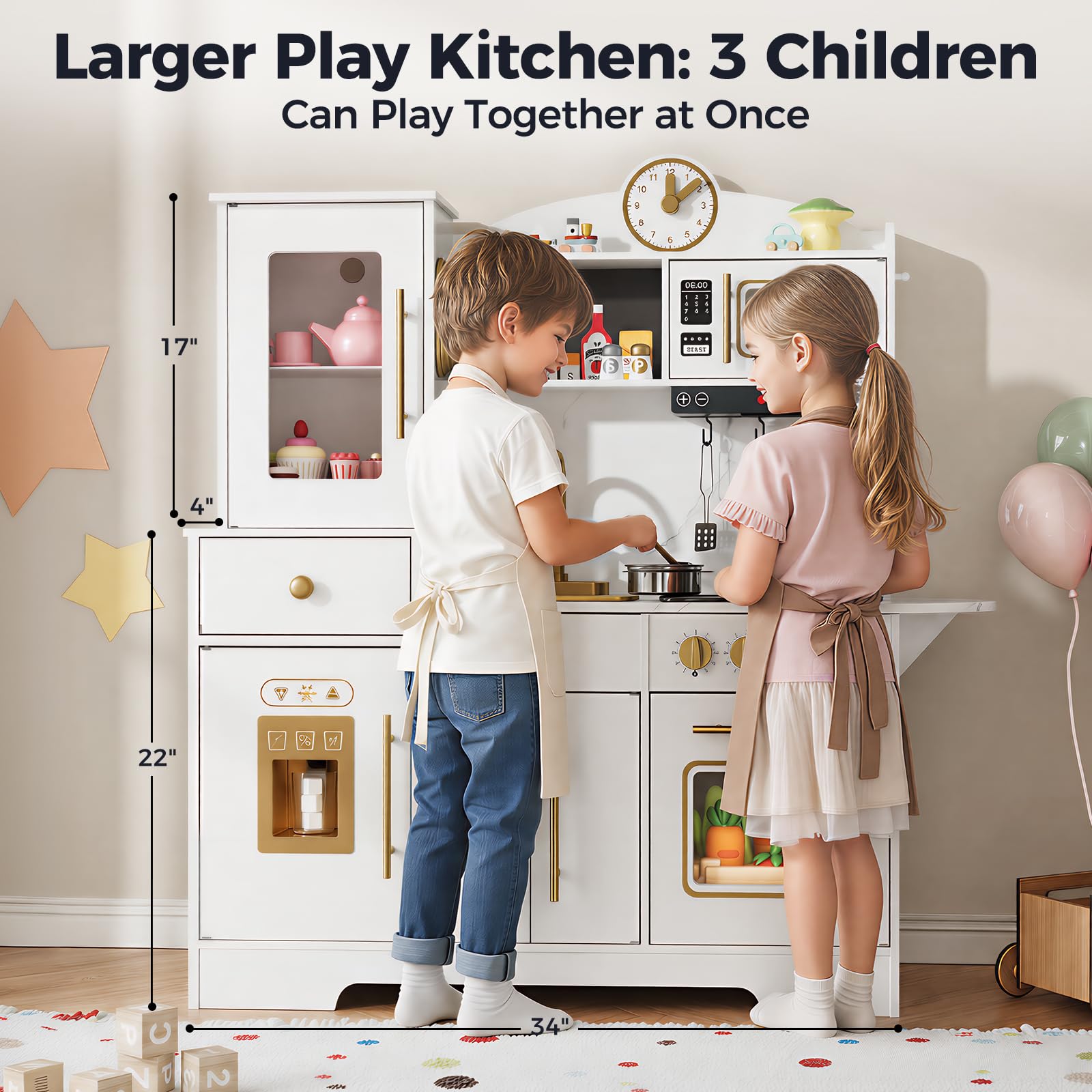 Kinderküche Spielküche Kinder, Holz Kinder Küche Mit Licht & Sound- Kreidetafel Mikrowelle Herd Spüle Kochutensilien Eismaschine Lernspielzeug Für Ab 3 Jahre Geburtstagsgeschenk,99.8×32×105 cm, Weißa