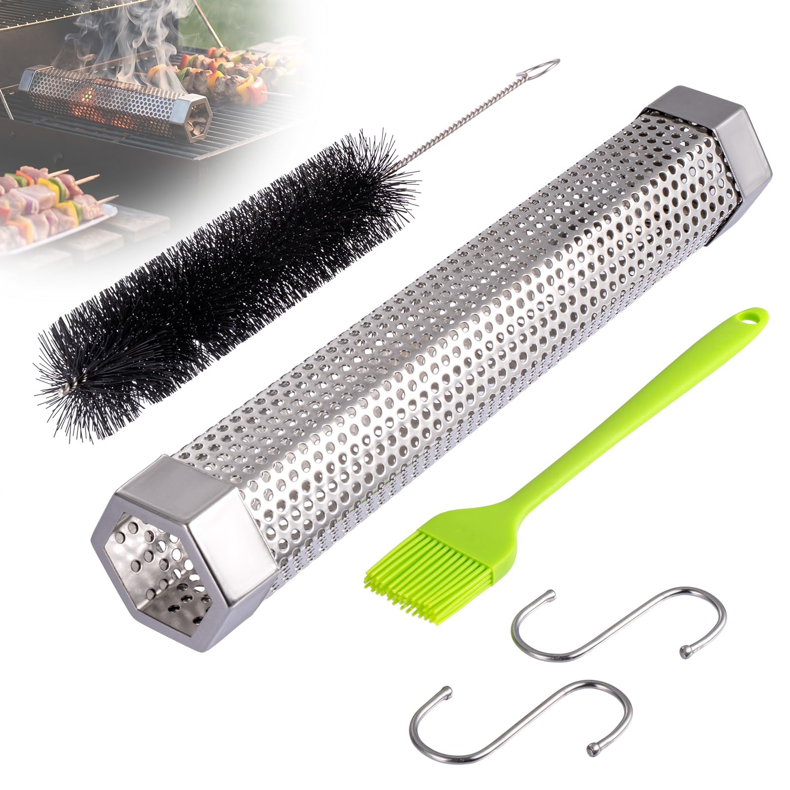 Juego de Tubos para Ahumar con Pellets Tubo para Ahumar, Accesorios para Barbacoas de Gas o de Carbón, Caja para Ahumar de Acero Inoxidable para Asar Carne Barbacoas al Aire Libre Cocina — view 9