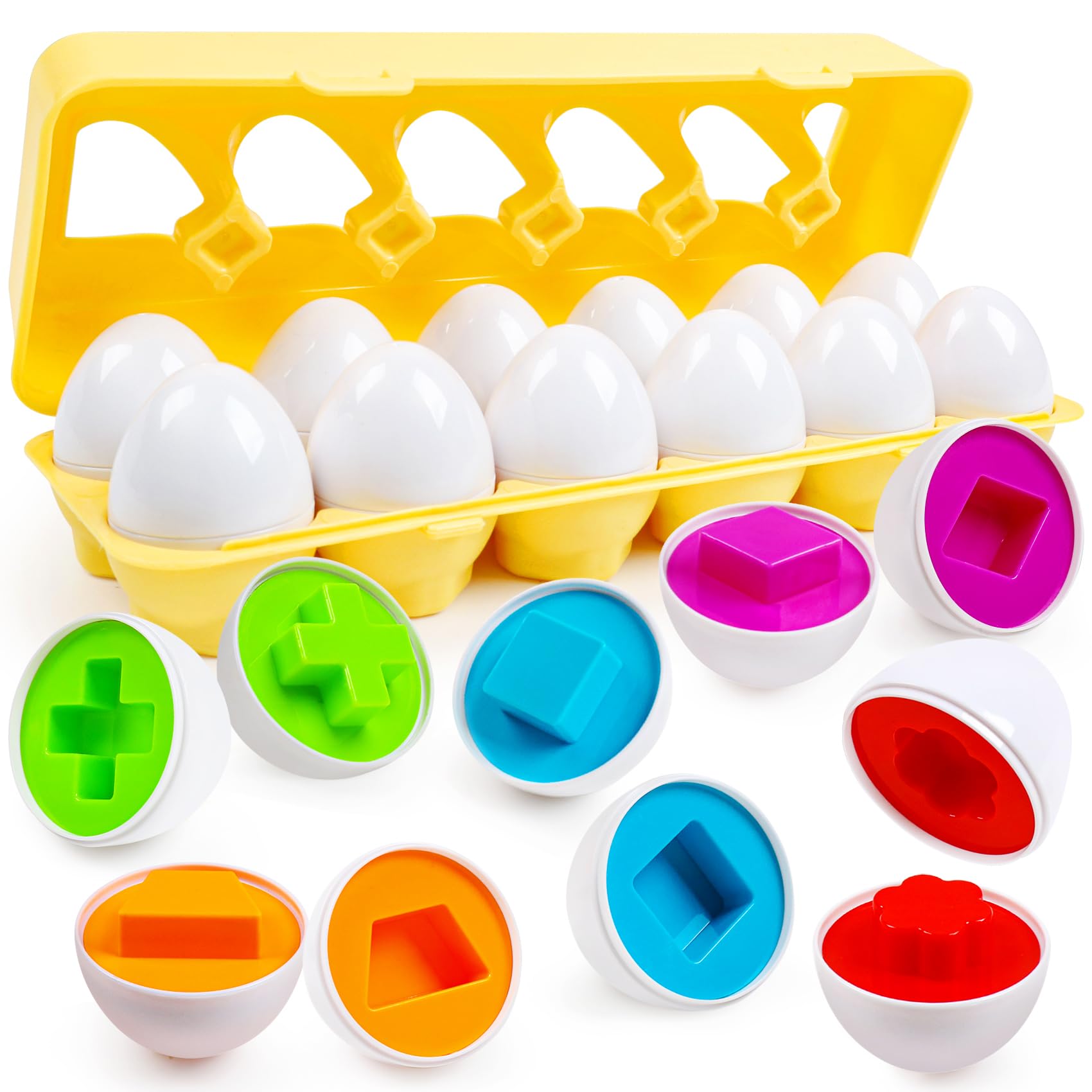 Giocattoli Montessori 1 Anno – Uova Colorate E Forme – Set 12 Pezzi – Puzzle Educativi Per Imparare Colori E Abilità Manuali