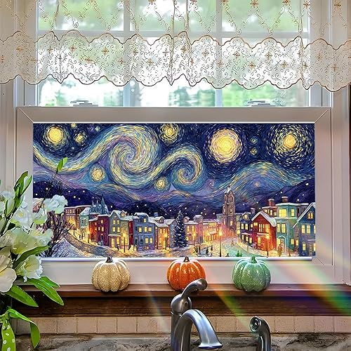 Miniatura 11 de Película decorativa para ventana de 39.37 x 17.32 pulgadas, acogedora chimenea para interiores, película decorativa de adherencia estática