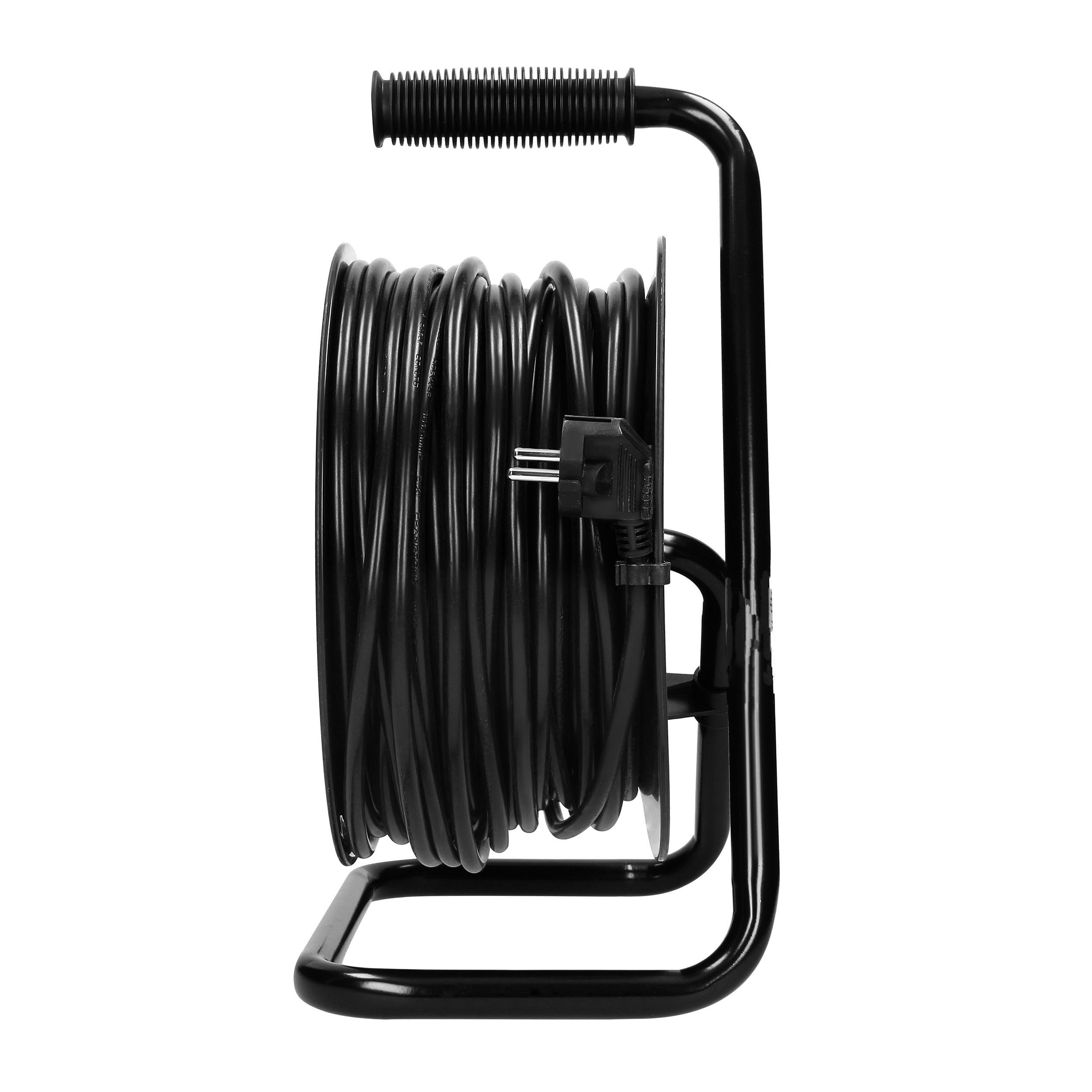 Kabeltrommel Schuko 4-fach, 30m, H05VV-F 3x1.5mm², Metallständer, Überlastschutz, Garten & Werkstatt