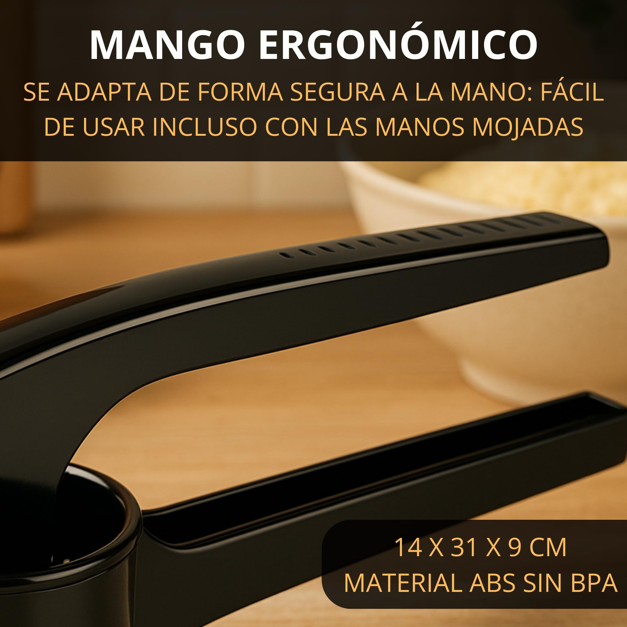 Thiru Machacador de patatas 3en1 – aplasta patatas - prensa patatas con 3 discos de acero inoxidable – para puré, verduras y postres – apoyo seguro en la olla – apto lavavajillas