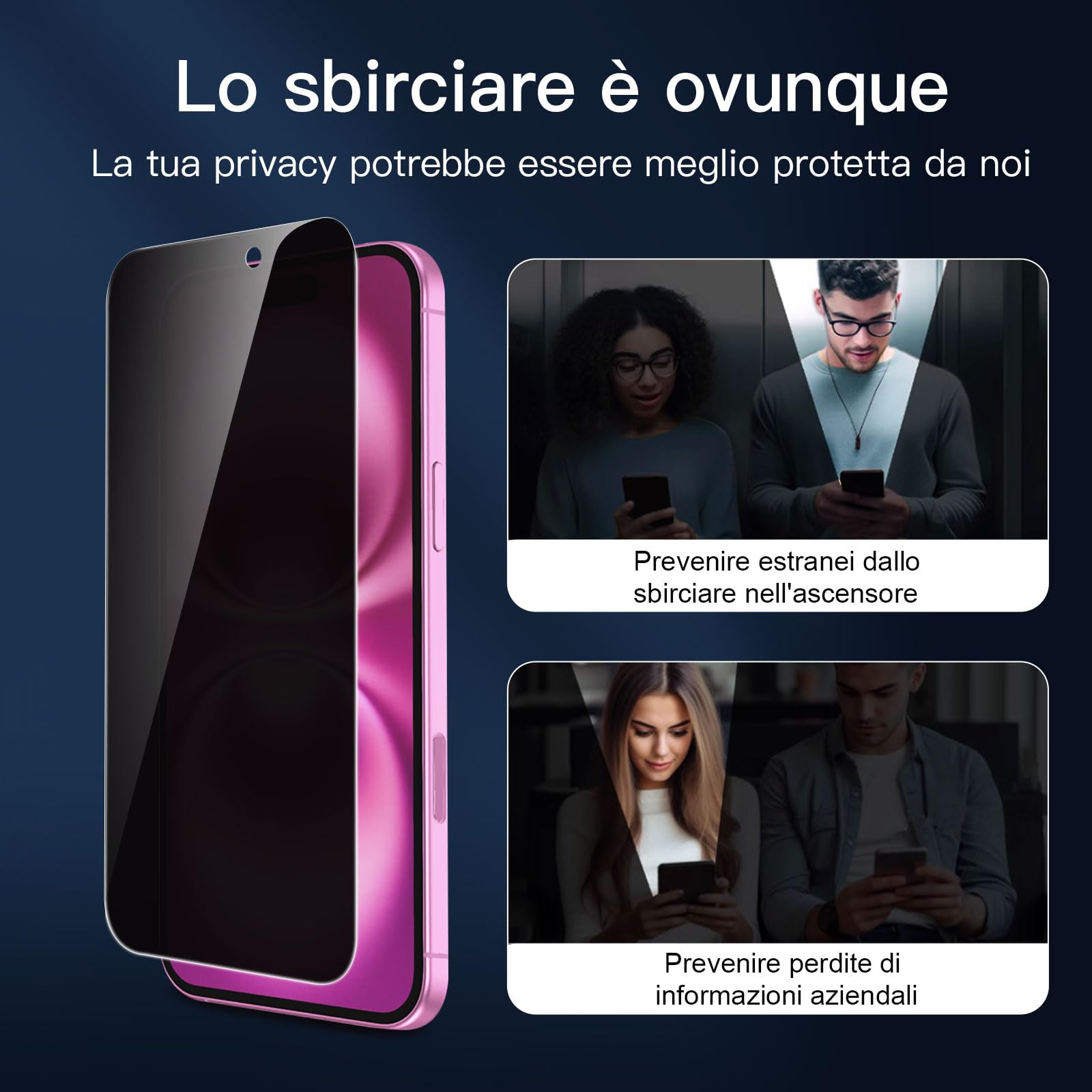 NEW'C 2x Pellicola Protettiva Privacy per iPhone 16 Plus (6,7 Pollici) e 2x Pellicola Vetro Protettiva Fotocamera Posteriore-Strumento di installazione semplice incluso-Angolo di privacy di 28 gradi