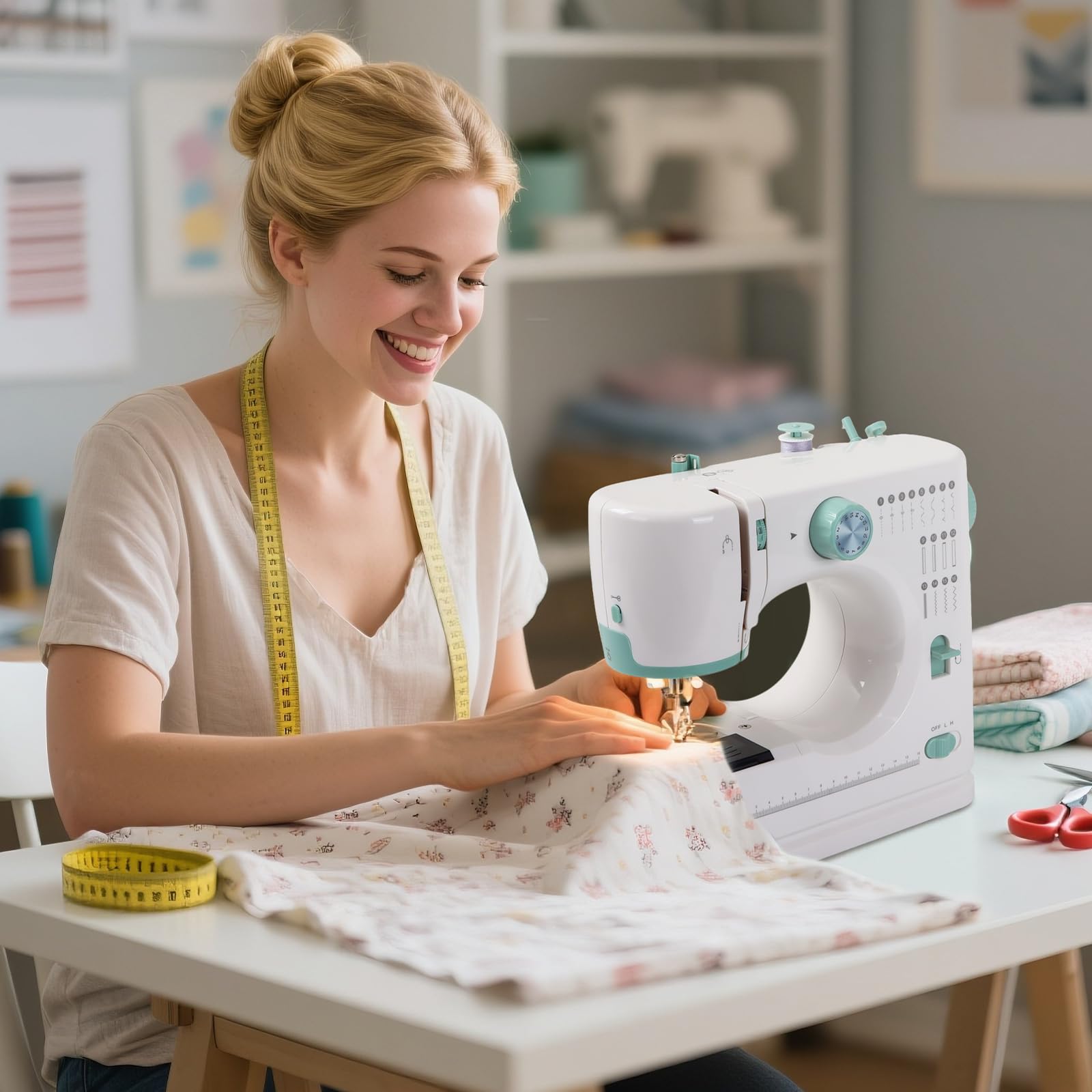 Macchina da Cucire Elettronica,Qoosea 16 Punti di Cucitura Mini Macchina da Cucire per Principianti e Bambini, Cucitrice Portatile per Tessuti con Luce LED per Facile Utilizzo, Kit di Attrezzi