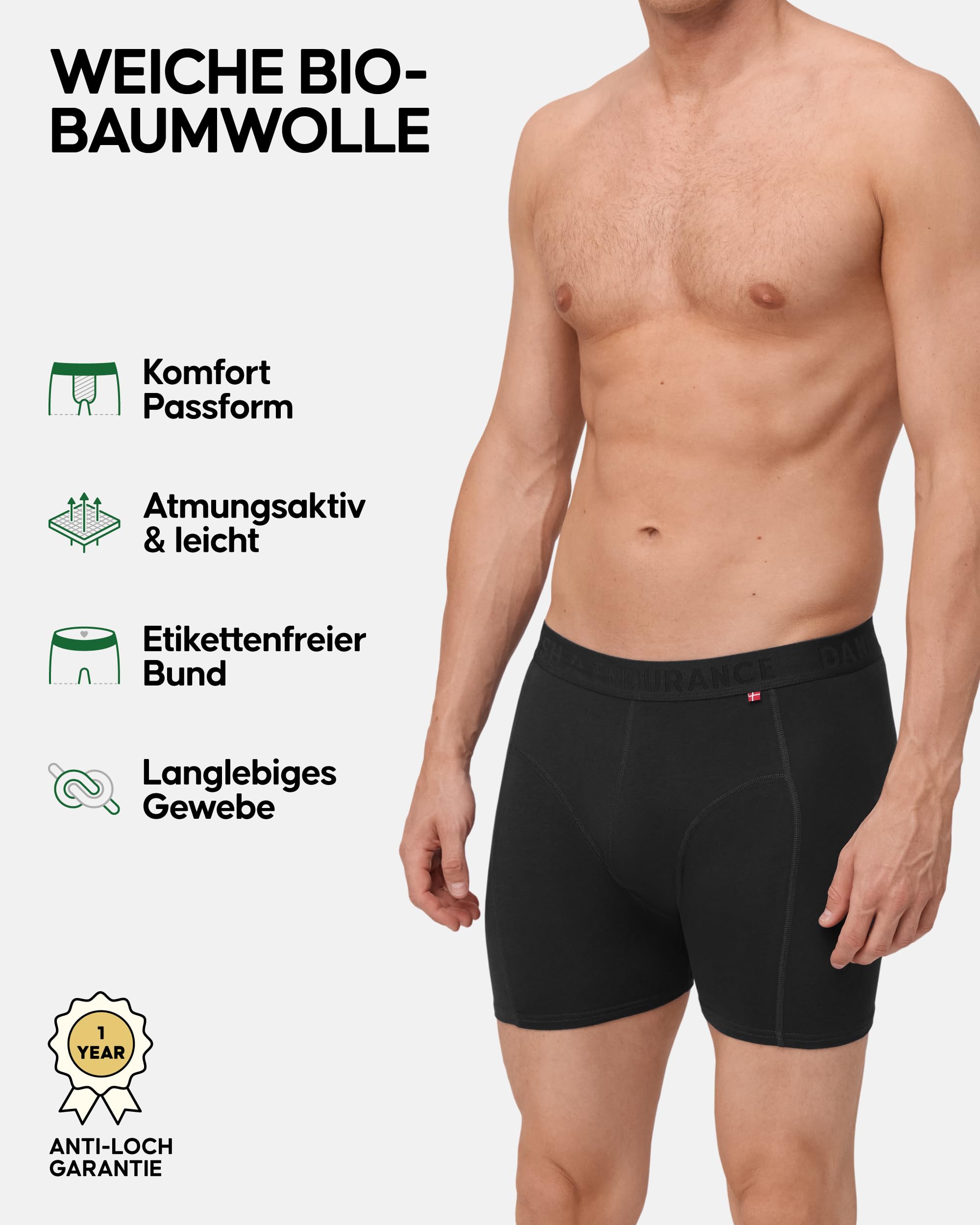 DANISH ENDURANCE Bio-Baumwolle Boxershorts Herren, 3er & 6er Pack | Bio-Baumwolle Boxershorts, Weicher Bund & Sicherer Sitz, Anti-Loch-Garantie, für den Alltag