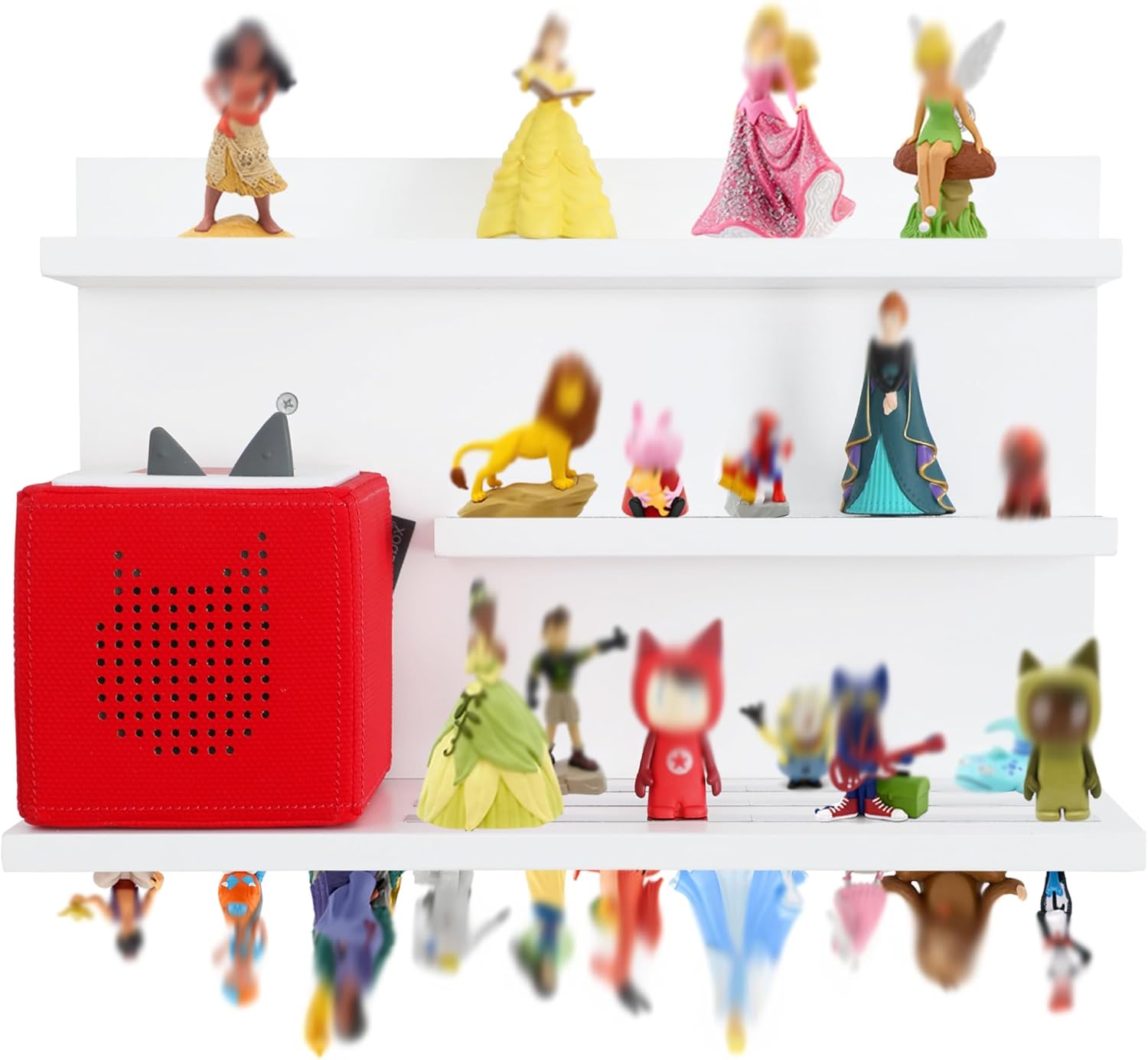 PHOENANCEE for Tonies Shelf Magnetic,for Toniebox Figures Storage Display Shelf 40-48 Character,Wall Floating Shelves Wooden,Compatible Charging Station for Children Kid's Room,Pine,3 Tier