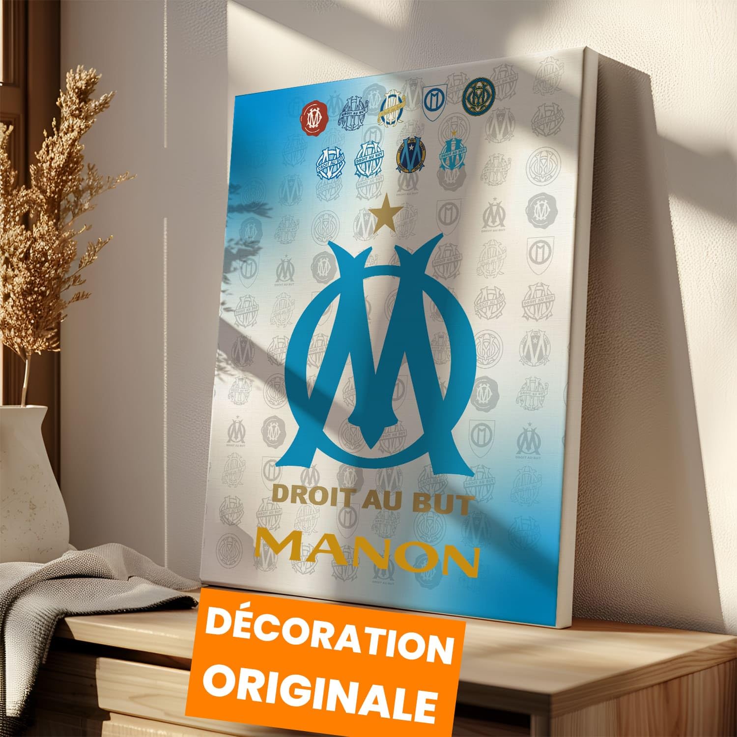 OneTrophy Toile personnalisable Olympique de Marseille – 50x40 cm | Produit Sous Licence Officielle OM | Prénom personnalisé | Décoration Murale Supporter | Fabriqué en France – Idée Cadeau Foot