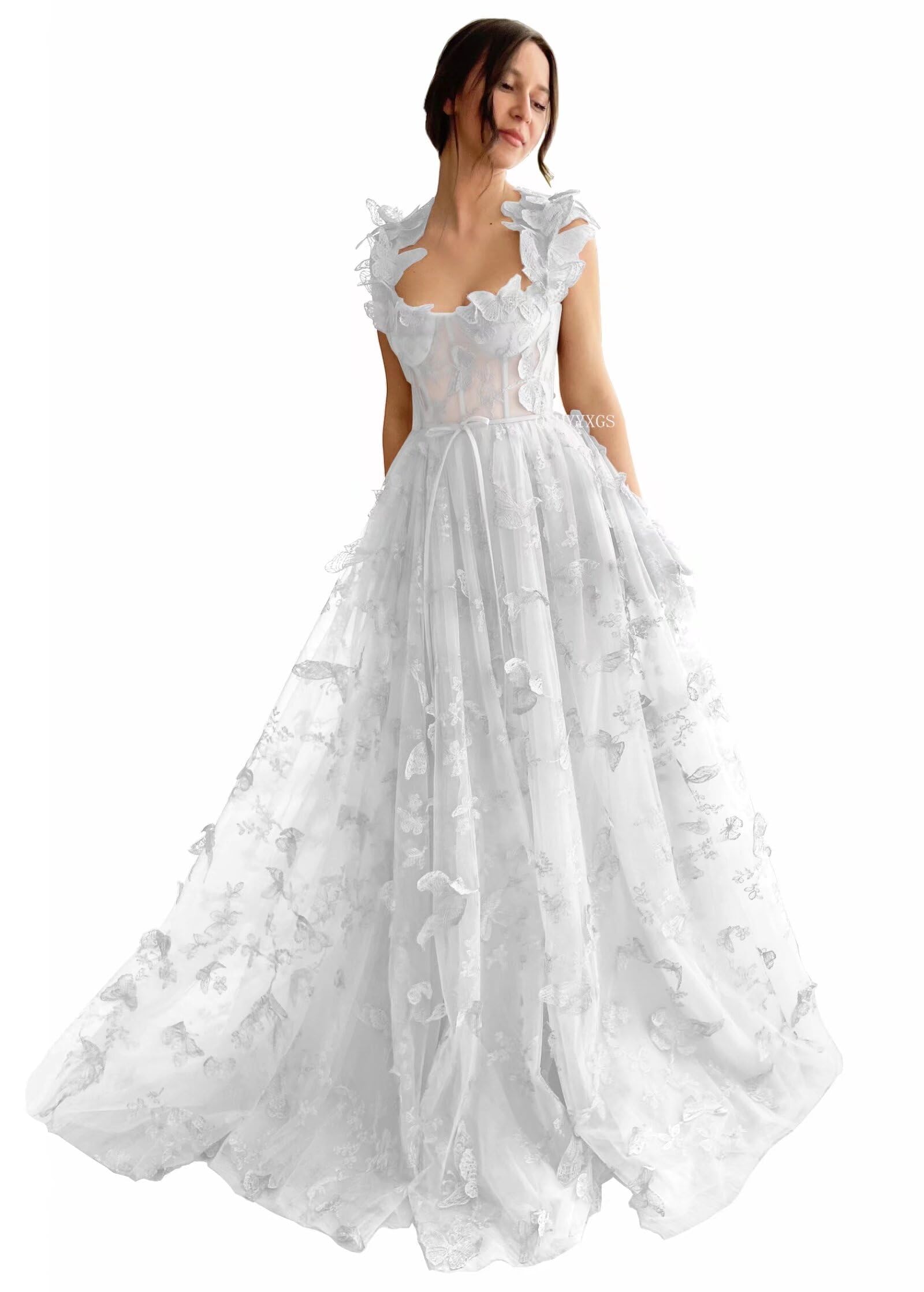 3D Butterfly Tulle Prom Dresses for Women 2025 Long Lace Applique Ball Gown Formal Evening Party Gown with