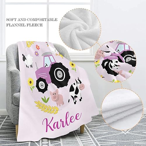 Miniatura 10 de Manta personalizada de tractor de animales de granja con nombre, manta de forro polar suave para hombres y mujeres, regalo de cumpleaños, boda, 50 x