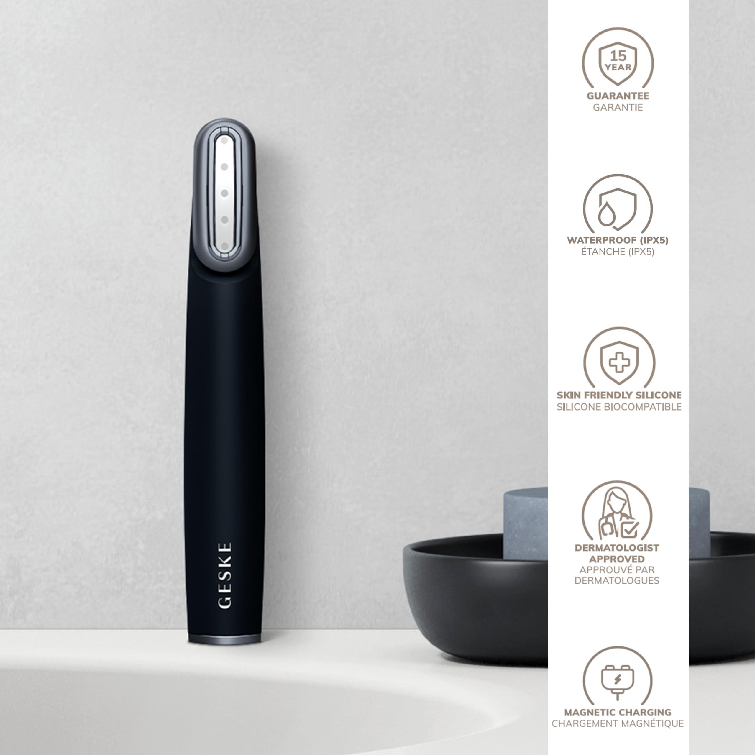 GESKE Skin Firming Wand | 7 in 1 | Anti-Aging | Mikrostrom Facelift | Reduziert Alterserscheinungen | Fortschrittlicher Facial Firmer | Red LED Light Technology | Flexibler Kopf