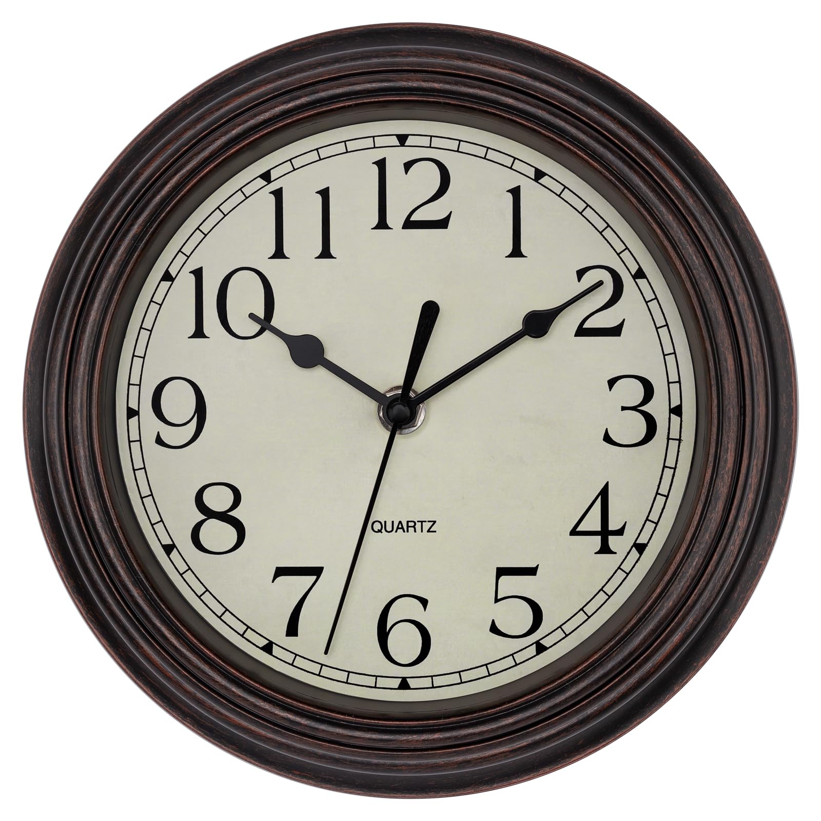 Foxtop 9 Inch Wall Clock Battery Operated Silent Small Retro Clock, Bronze