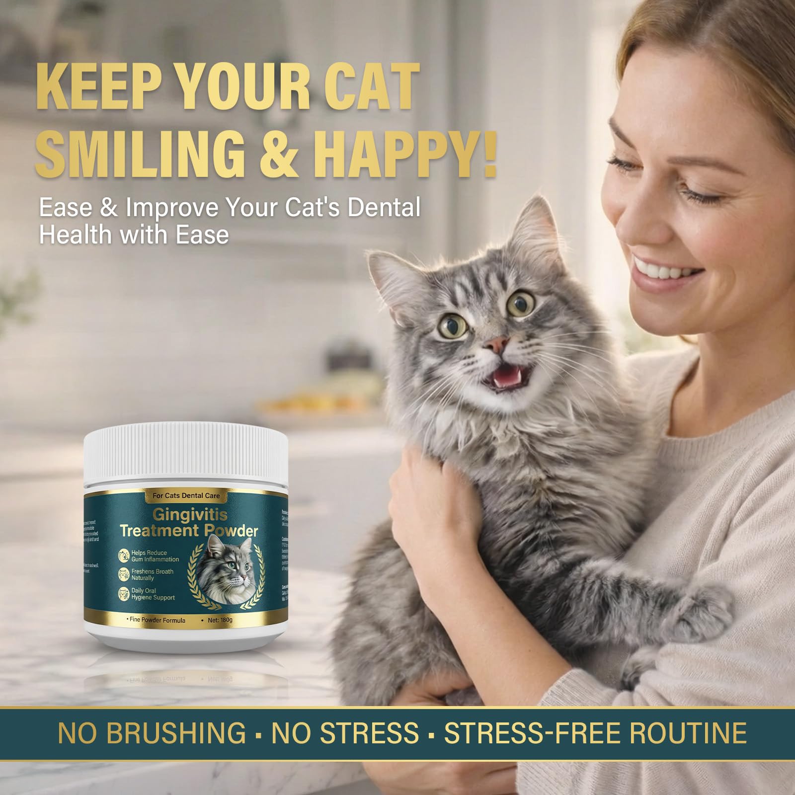 Katzen Zahnpulver – Zahnpflege Katzen Pulver für Zahnstein & Mundgeruch mit Aloe Vera & Kamille – 180g