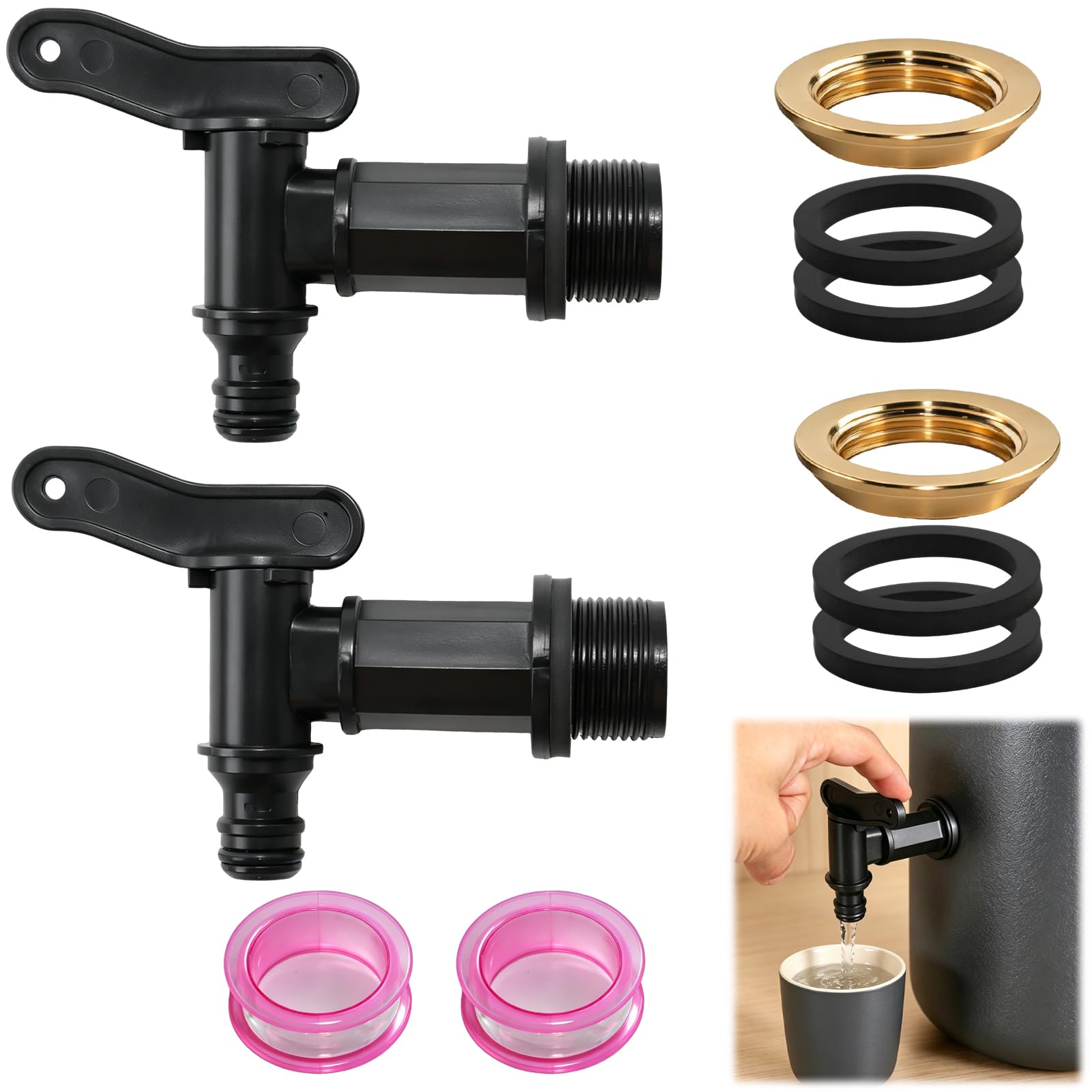 SouStar 3/4" Water Butt Tap Replacement Snap 2 PCS-Fit Hosepipe Connector Kit Rain Barrel BSP Thread Plastic Water Tap with Brass Nut for Garden Water Butts & Barrels Rainwater Tanks Fittings Black