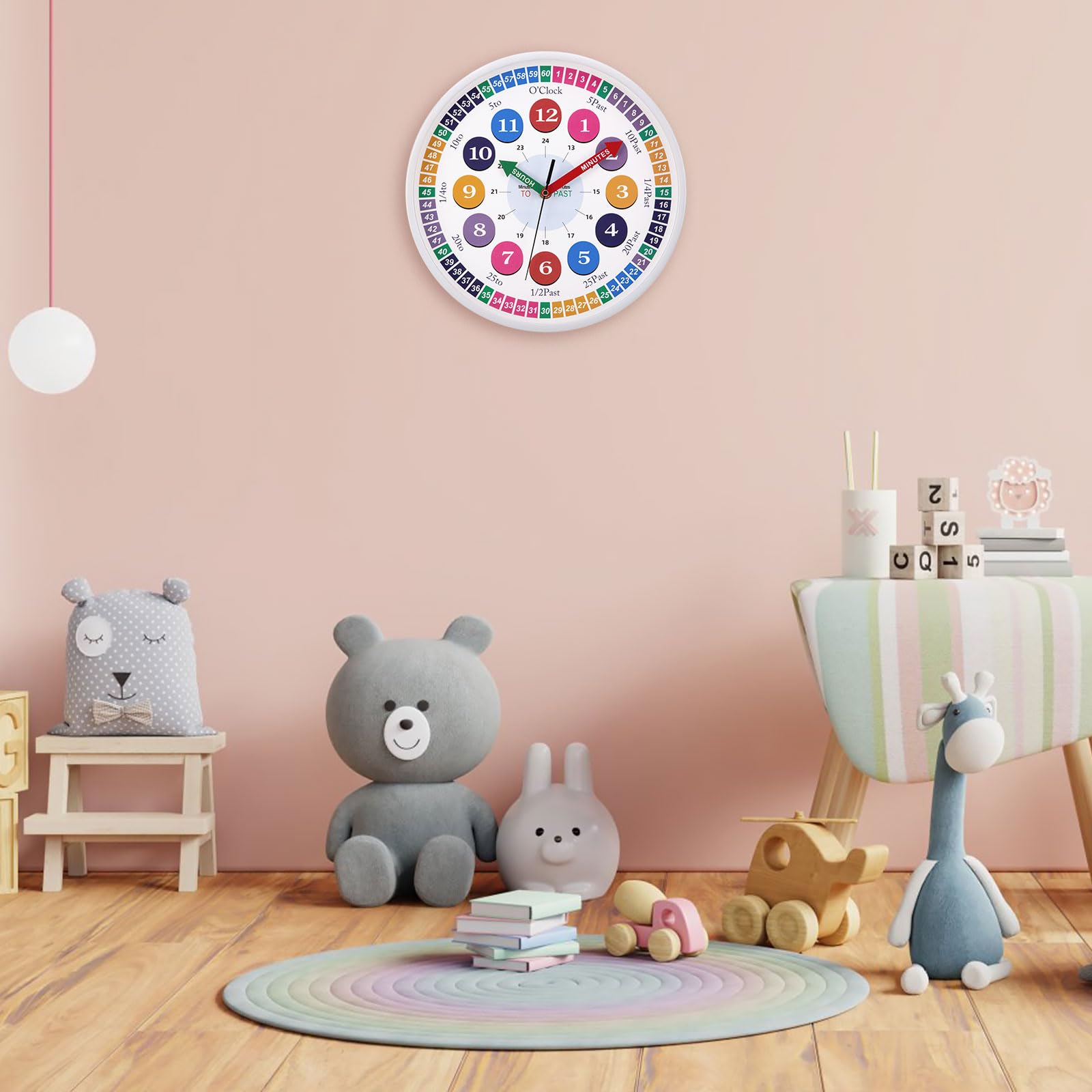 Orologio da Parete Bambini, Orologio da Muro Silenzioso 30cm, Orologio Parete Moderno, Decorazioni da Parete, Imparare a Leggere per Camera da Letto, Cameretta, Bambino