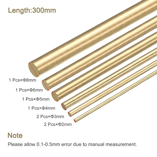 Miniatura 2 de MECCANIXITY Varillas de latón redondo de latón macizo, pasador de stock de 0.079 in a 0.315 in de diámetro surtido para varilla de latón de 11.811