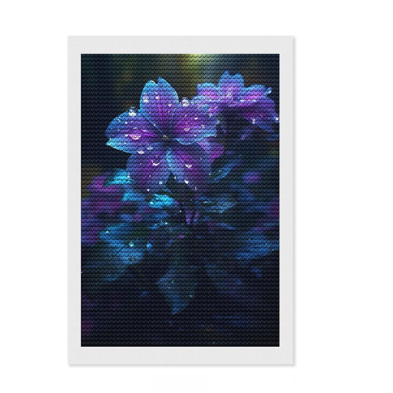 Junmoney Rainy Violet Flower Diamond Painting Canvas Set 8"x12", for Women, with Tool Kit, Office Decor, Gift Idea, Stress Relief Craft