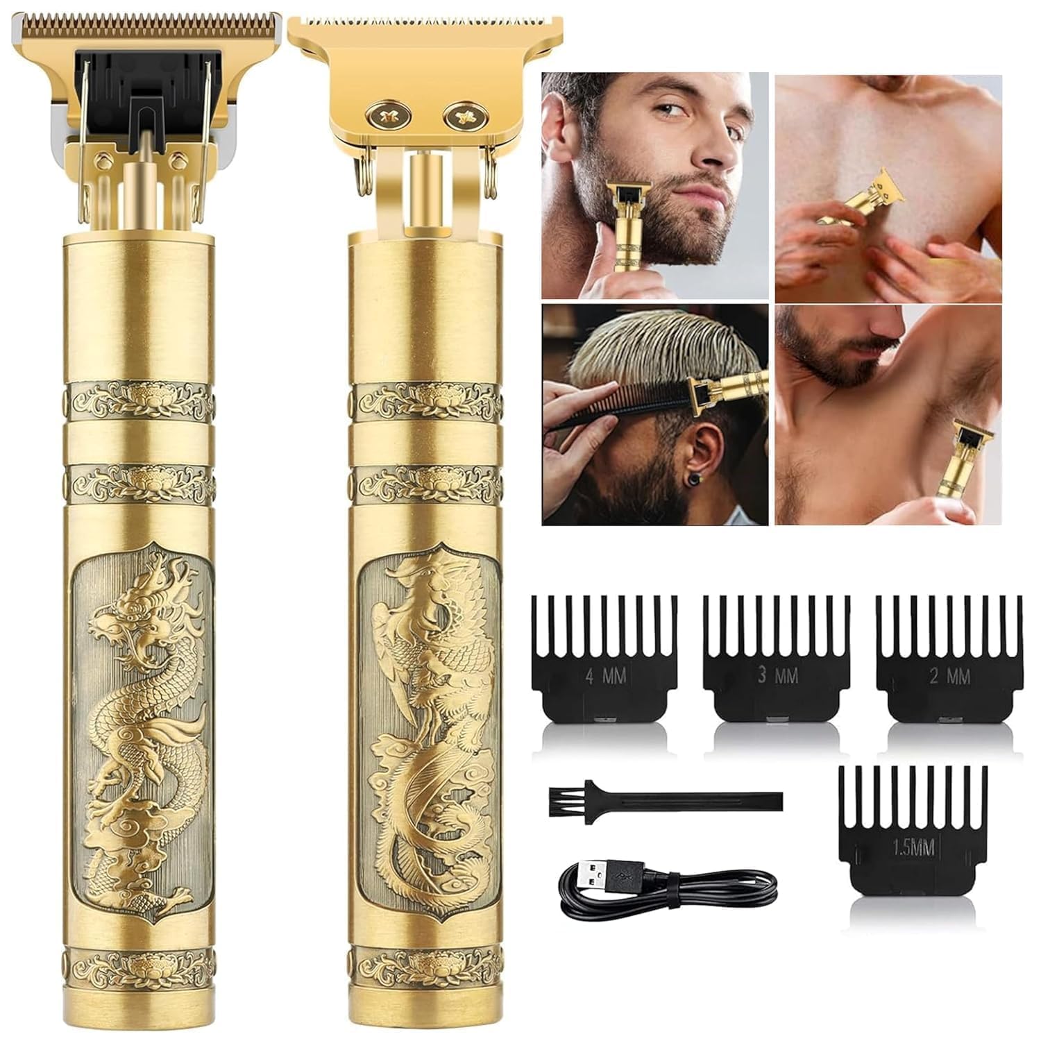 Trimmer Men Cordless Hair Clipper Electric T Blade Dragon Style Beard Trimmers, Shaver, Edgers Professional Zero Gapped USB Rechargeable Clippers with 4 Guide Combs Men's Grooming Kit Trimmer-image-19