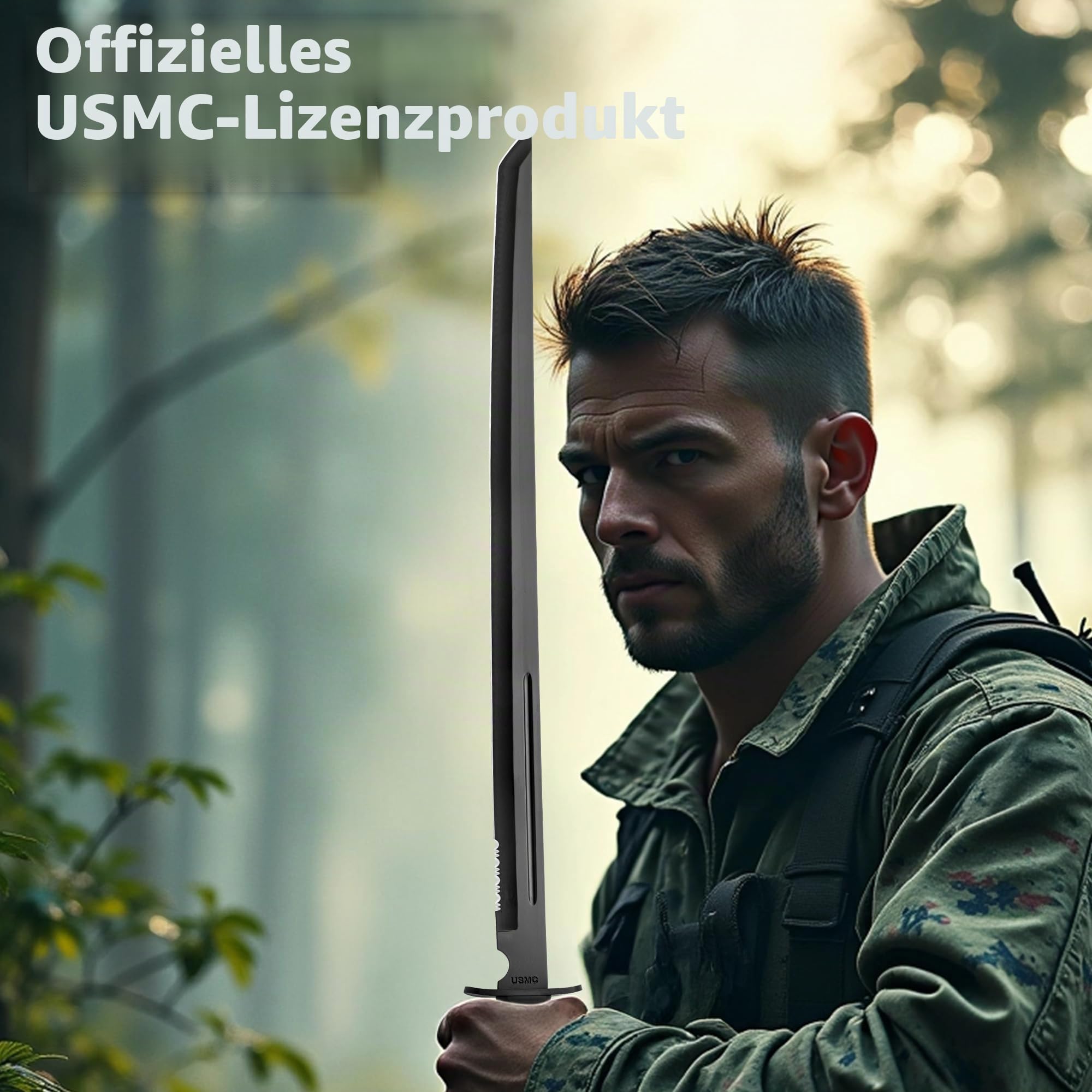 USMC Blackout Combat Tanto Schwert mit Nylonscheide, AUS-6 Edelstahl-Tanto-Klinge, gummierter spritzgegossener Griff, strukturierter Griff, 69 cm Länge, Battle Gear Ready