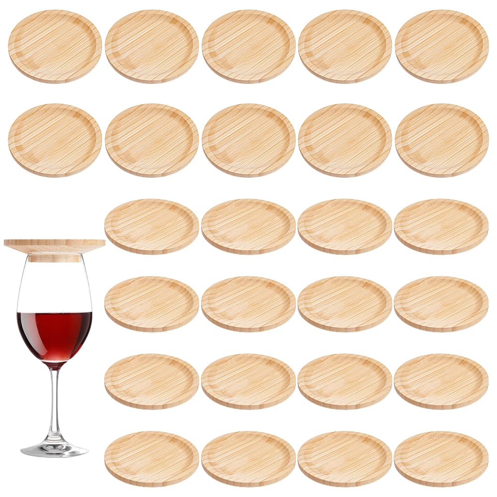 26 unidades de copas de vino con charcuterie de 9,8 cm, redondas, mini tablas de bambú que también sirven como accesorio para vasos, platos de aperitivos o accesorios de vino para