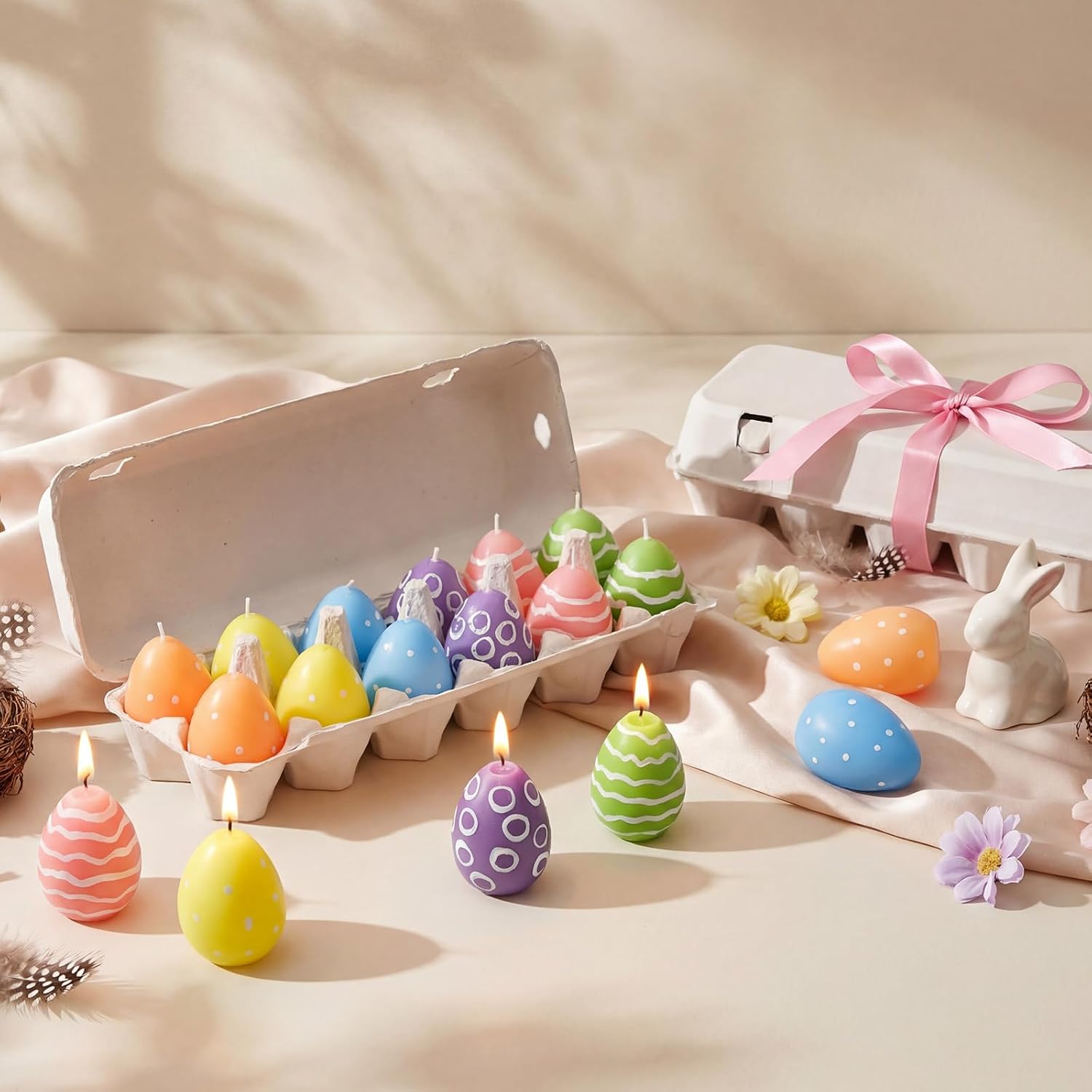 Conelist 12 Pcs Easter Egg Candles with Cartons, Colorful Spring Decor
