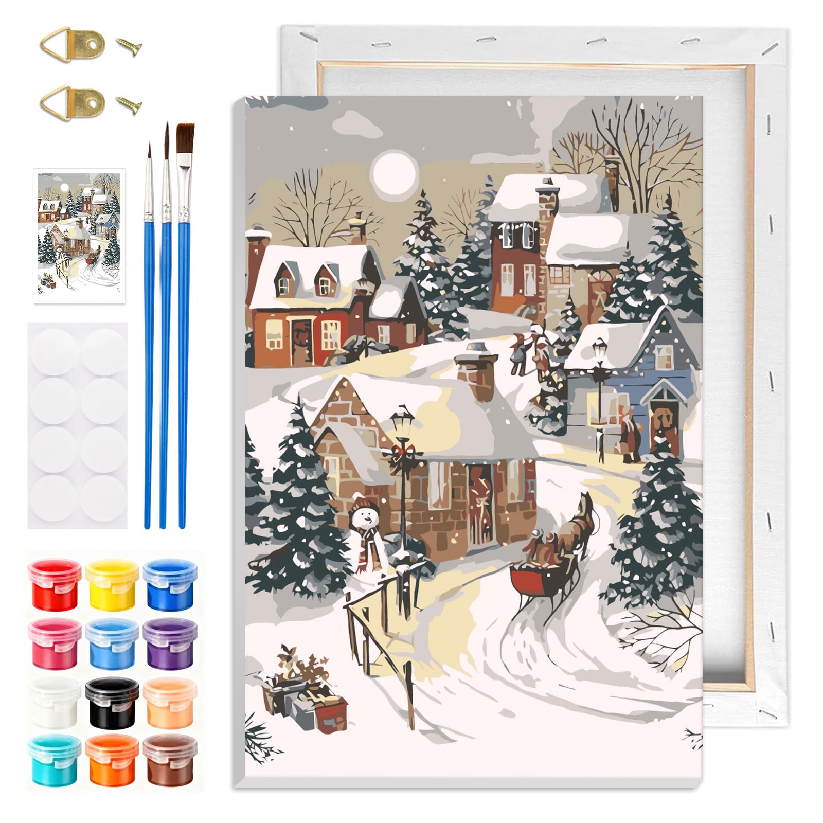 NAIMOER Christmas Framed Paint by Numbers for Adults Kids, DIY Winter Houses Painting by Numbers Boys and Girls with Wooden Frame, Happy New Year Gifts Home Wall Decor 8x12in