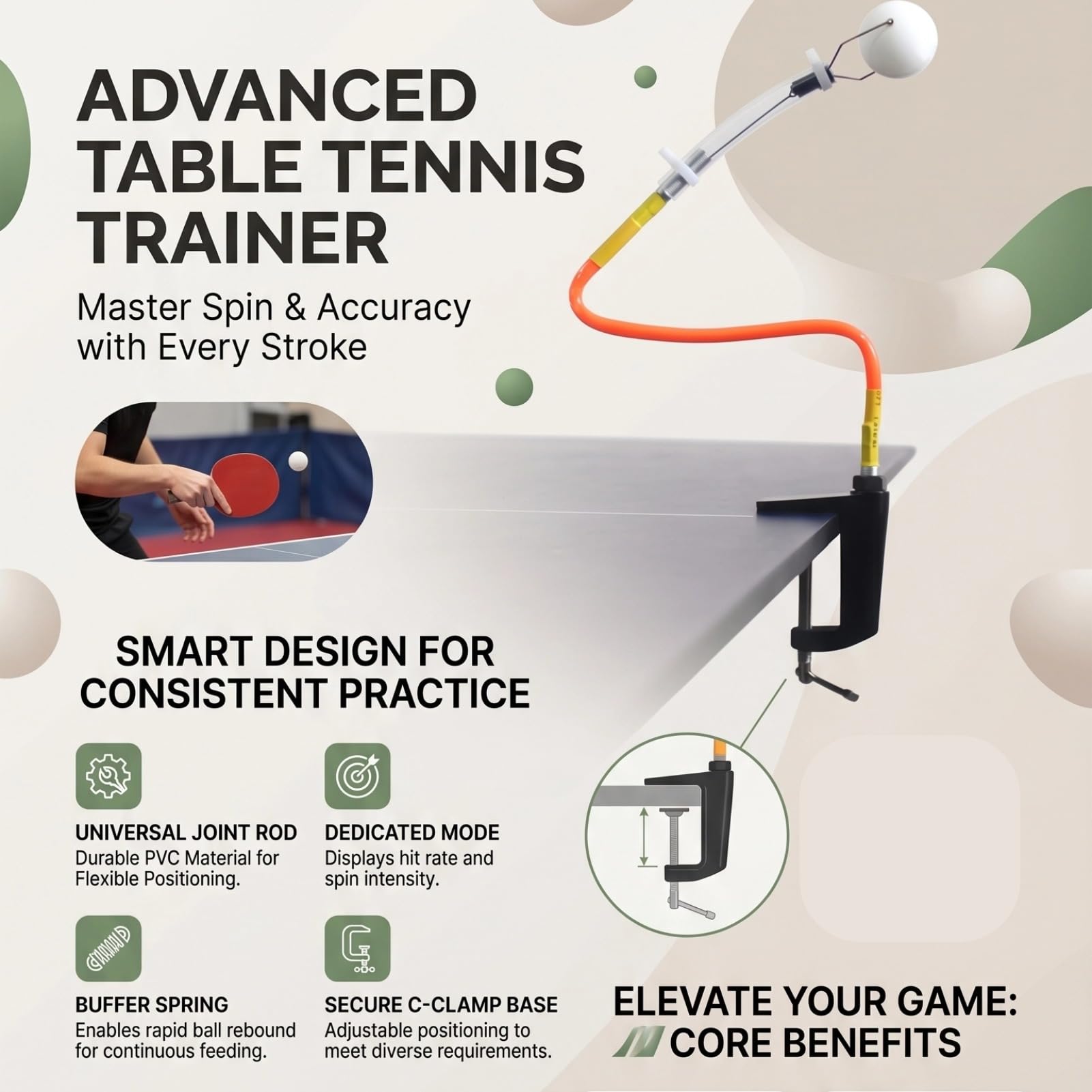 Robot de Tenis de Mesa Profesional Entrenador de Ping Pong con Clip de Bola