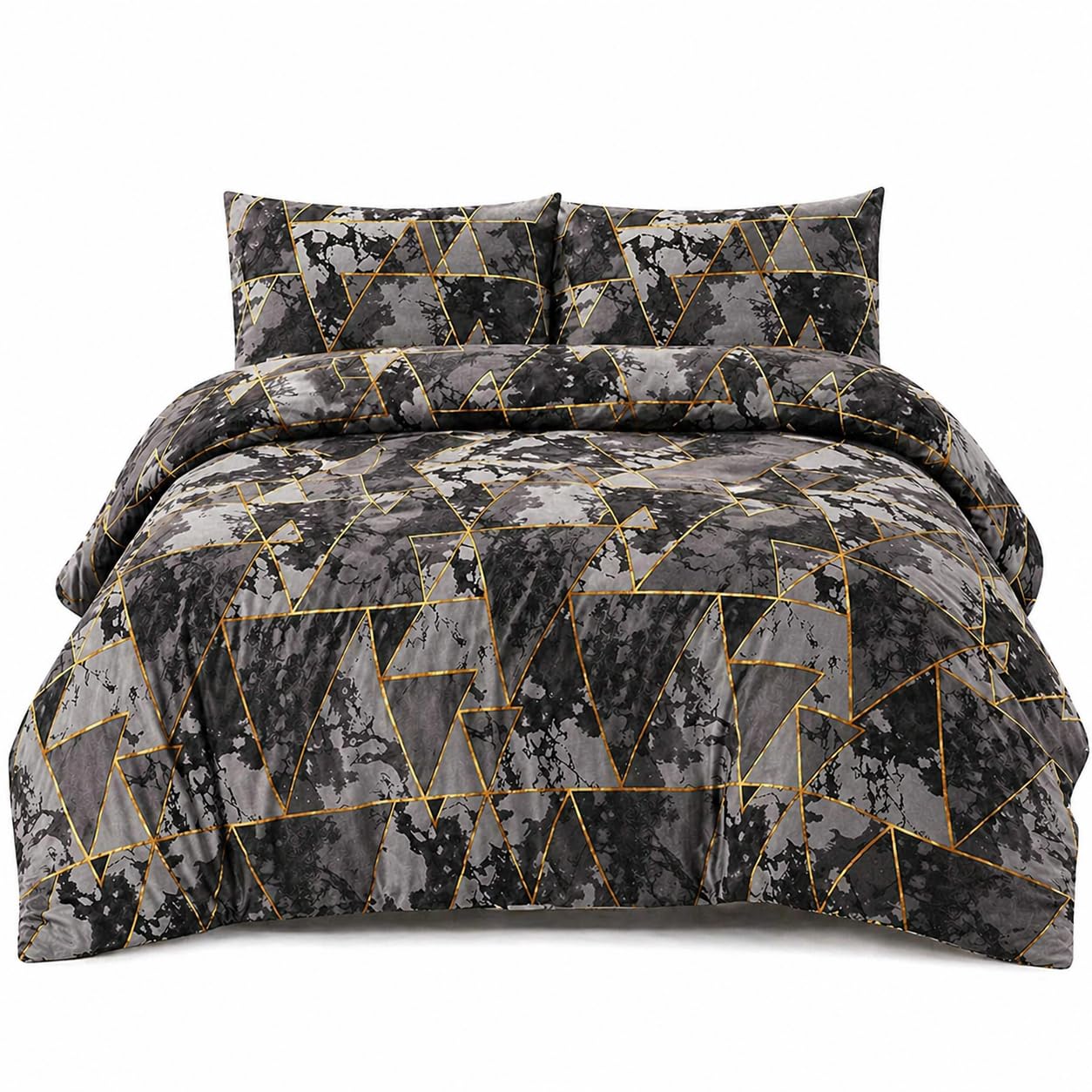NIGHTZONE Duvet Cover Set Arlo Triangles Geometric Reversible Easy Care Printed Quilt Cover Bedding Set (Grey, King)