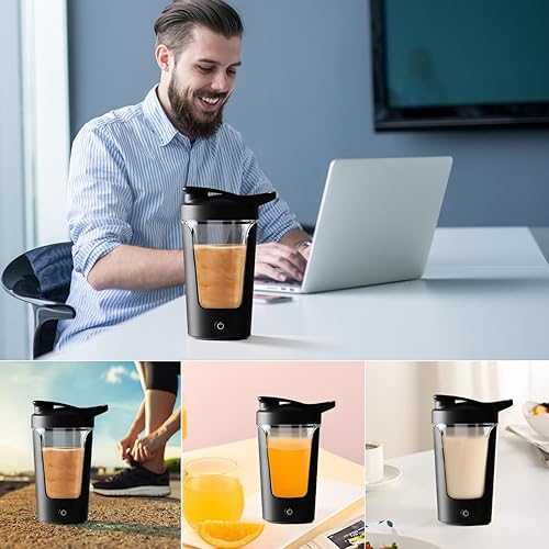 Miniatura 6 de VEREMUND Botella agitadora eléctrica, taza mezcladora de proteínas de 15 onzas, vasos mezcladores recargables por USB para proteínas, leche, batidos