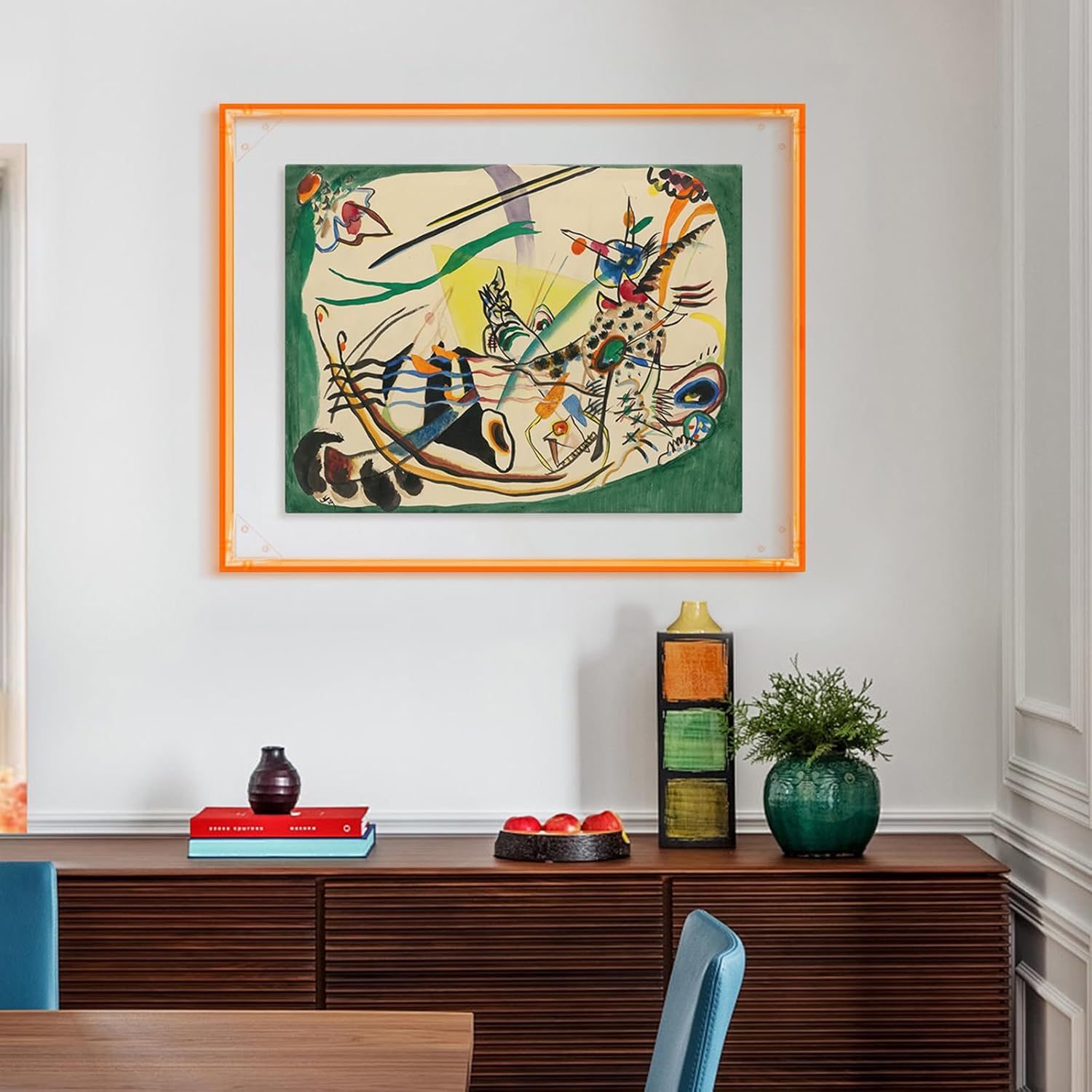 Canvas Floater Frame for 20x24 Oil Paintings Art Prints, DIY Neon Color Acrylic Floating Frame for Abstract Beach Coastal Artwork, Living Guest Room Library Coffee Shop Decor (Orange) 20x24" Orange