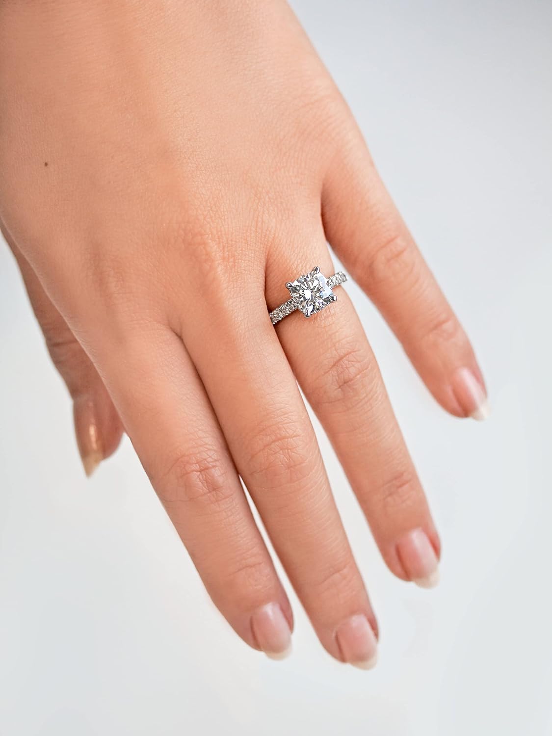 Kobelli 2 1/2 ctw Cushion Forever One Moissanite and Lab Grown Diamond Hidden Halo Engagement Ring