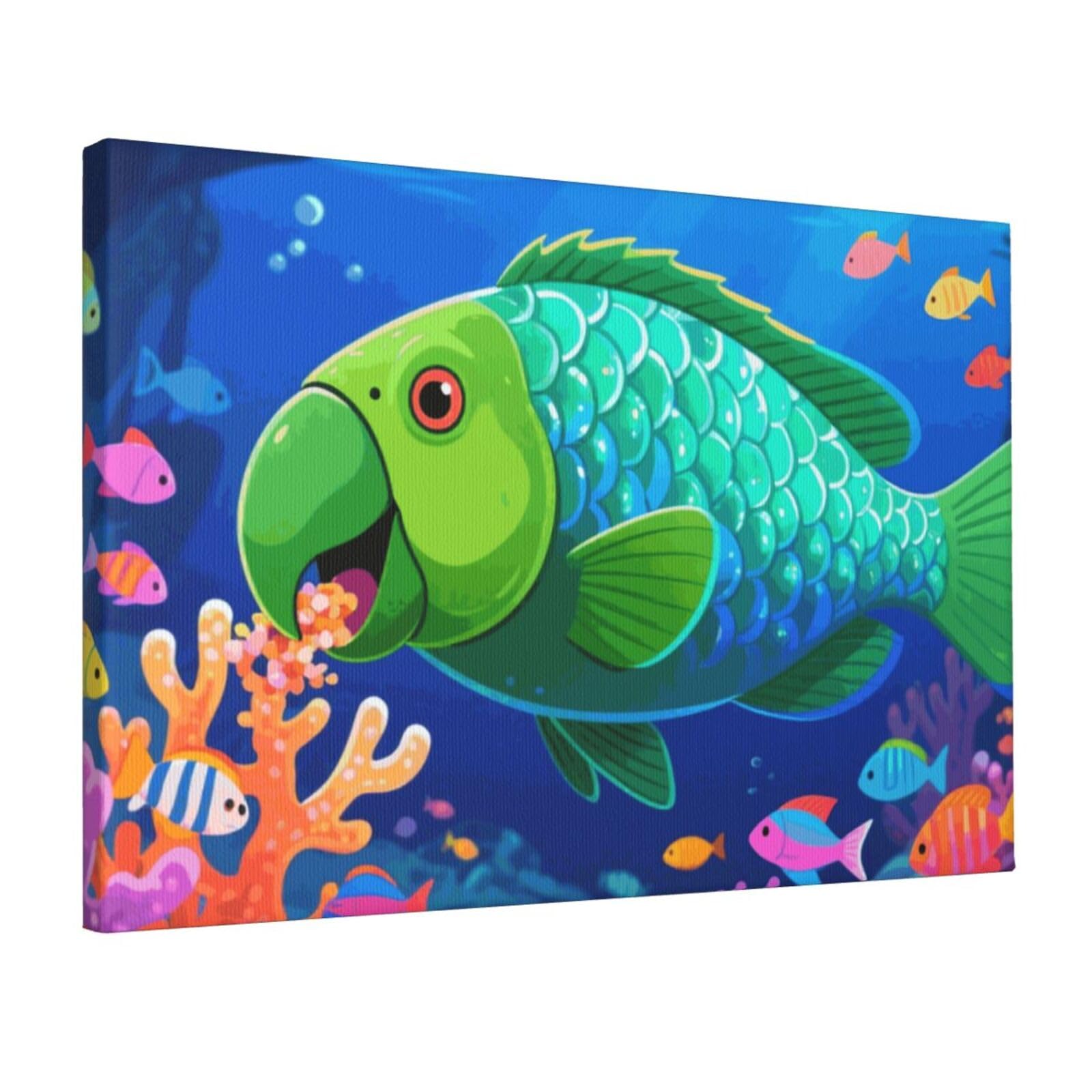 Fodpand Color Fish Unframed Canvas Wall Art,Modern Posters Print Wall Decor Canvas Oil Painting For Bedroom Living Room Bathroom Wall Hanging Artwork Ready To Hang 12"X18"