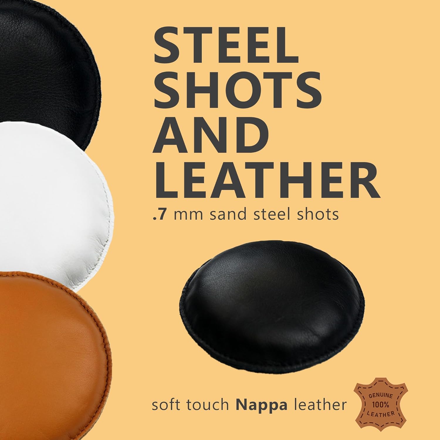 4" Round Leather Poster Weights, 1.5 lbs per Weight, Filled Microbeads Steel Shots, Handstitched with Top Grain Leather, Unbranded Circle Weight with Soft Touch for Paper, Map, Sewing, Desk, Office