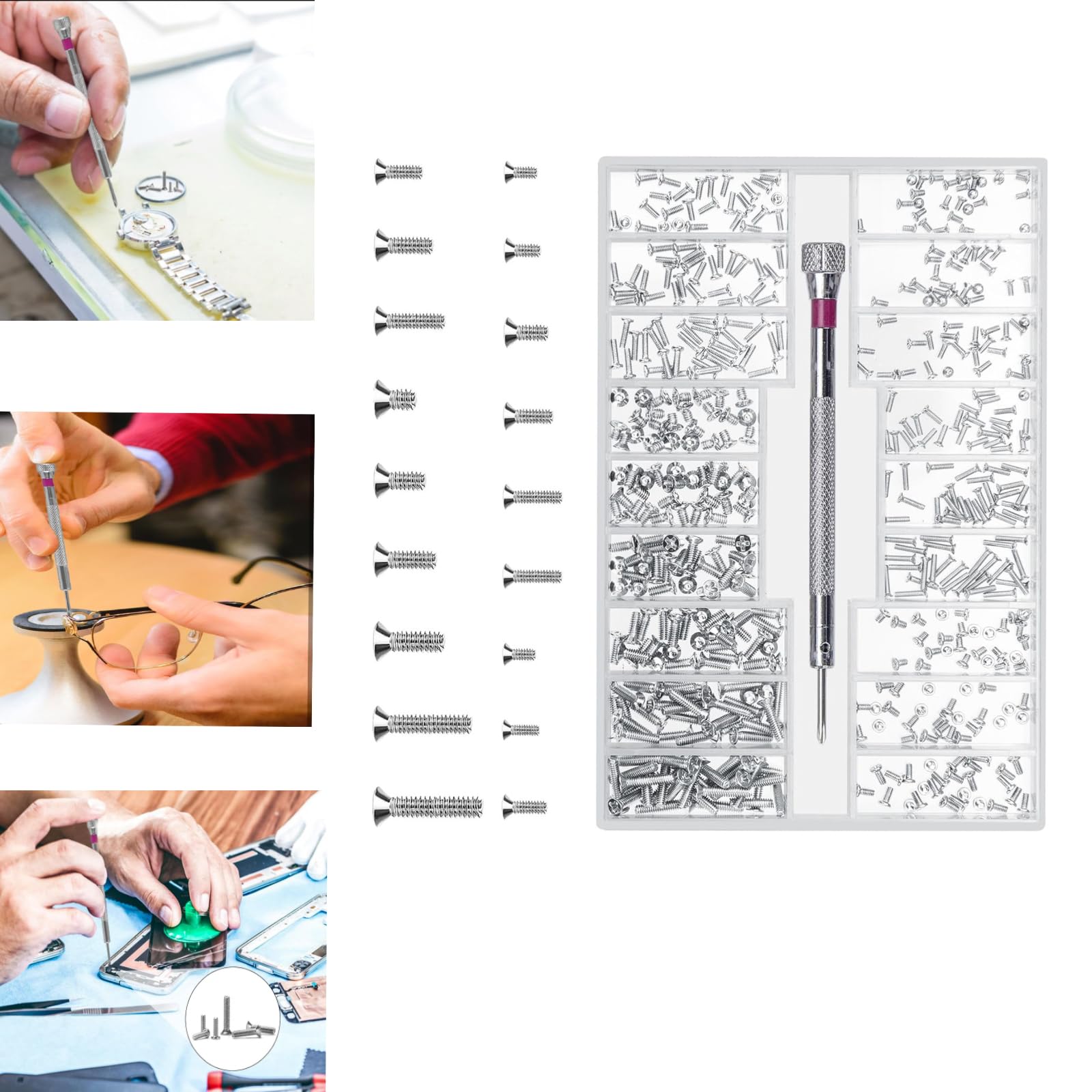 Mini Repair Screw Kit, Flat Head Screws Set, Electronic Repair Screws, Flat Screws, Micro Screwswith Screw Pen for Spectacles Laptop Phone Watch, M2 M1.4 M1.2