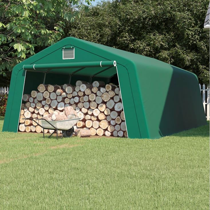 3,3 x 6,2 m Weidezelt Carport Zeltgarage Weideunterstand Gerätezelt mit PE-Plane 260g/m², wasserdichtes Zelt mit Stahlgestänge, grün