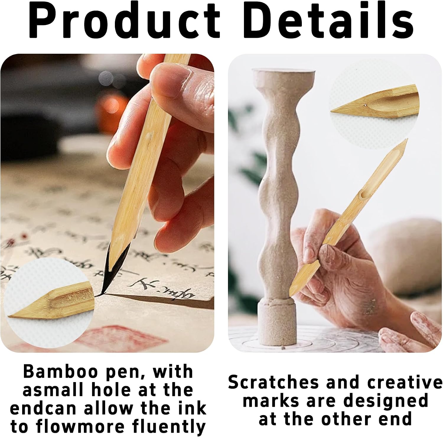 pson 3Pcs Bamboo Double Head Reed Pens Pottery Ceramic Shaping Tools for DIY Pottery, Clay Sculpture, and Ceramic Carving