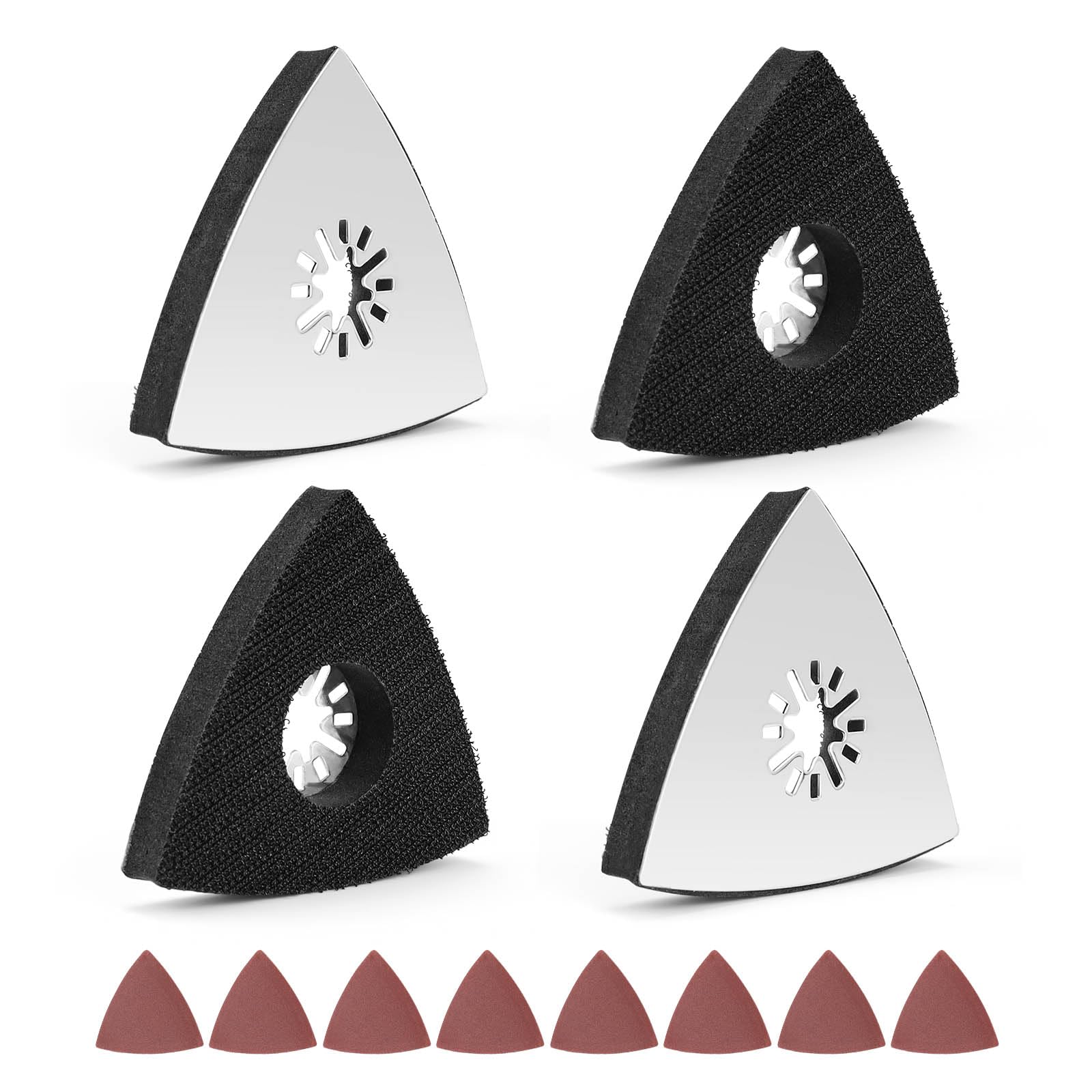 4 Stück Dreieck Schleifteller, PARFCO Multitool Schleifplatte 80mm, mit 8 Schleifpapier Dreieckschleifer, für Holz, Metall, Hartplastik, Putz, Schleifen, Entrosten