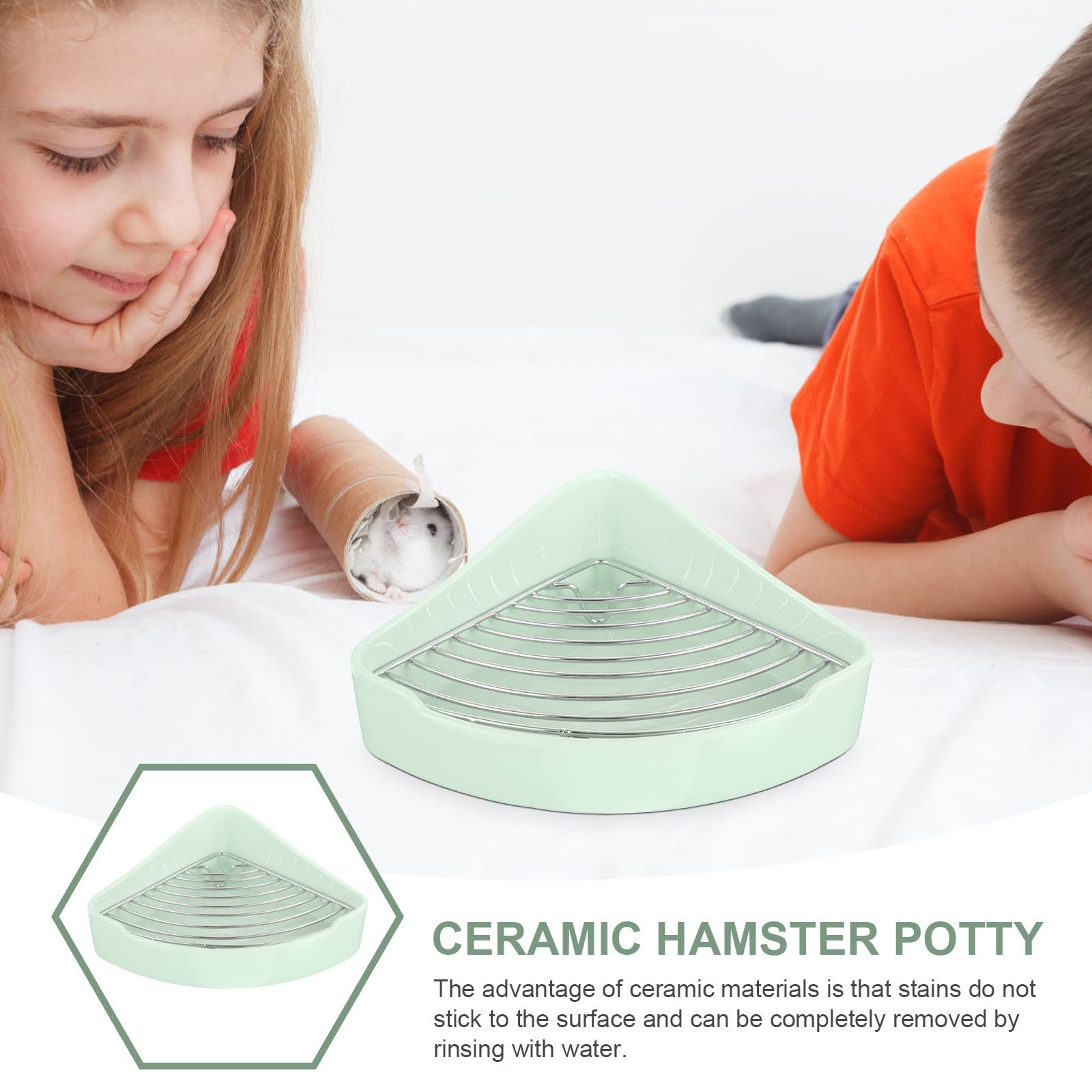 TOYANDONA Toilette Triangolare Resistente alle Macchie in Ceramica Smalto Interno ed Esterno per Piccoli Animali Come Porcellini D'india e Conigli per Uso Domestico
