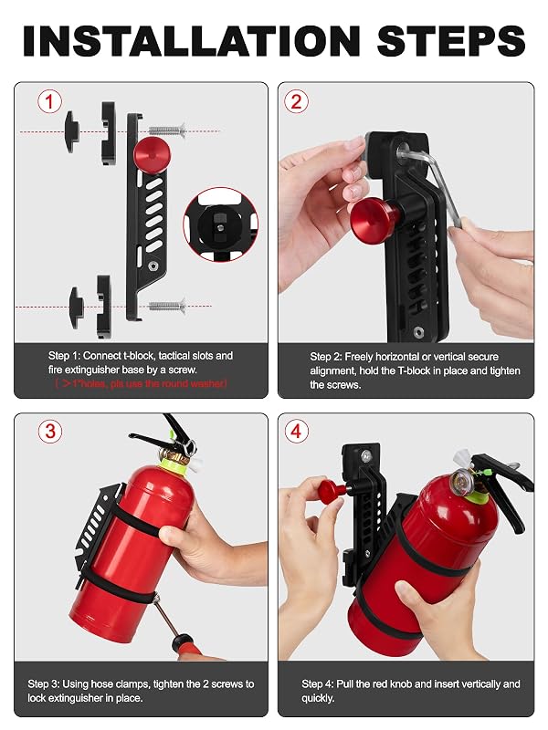 ZIDIYORUO MOLLE Panel Fire Extinguisher Mount Kit Fits 1"-2" Rigid MOLLE Panel Holes, Quick Release Car Fire Extinguisher Mount Holder with 4 Clamps for Vehicles MOLLE Panle Accessories by ZIDIYORUO - Image 5