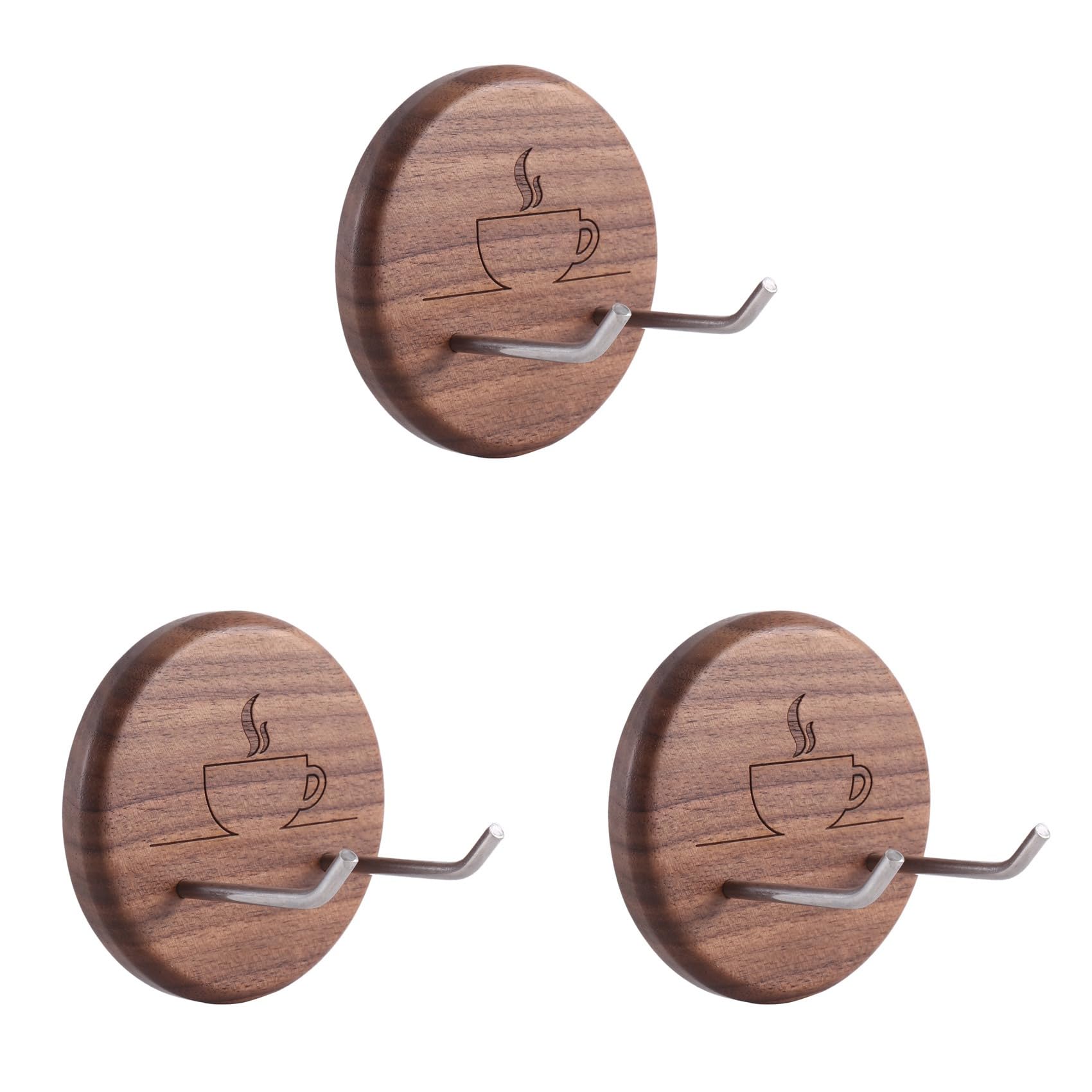 Hndhbfgrt 3X Espresso Portafilter Wall Rack Walnut Wall Mounted Hooks with Stainless Steel Hooks for 51/54/58mm Portafilter