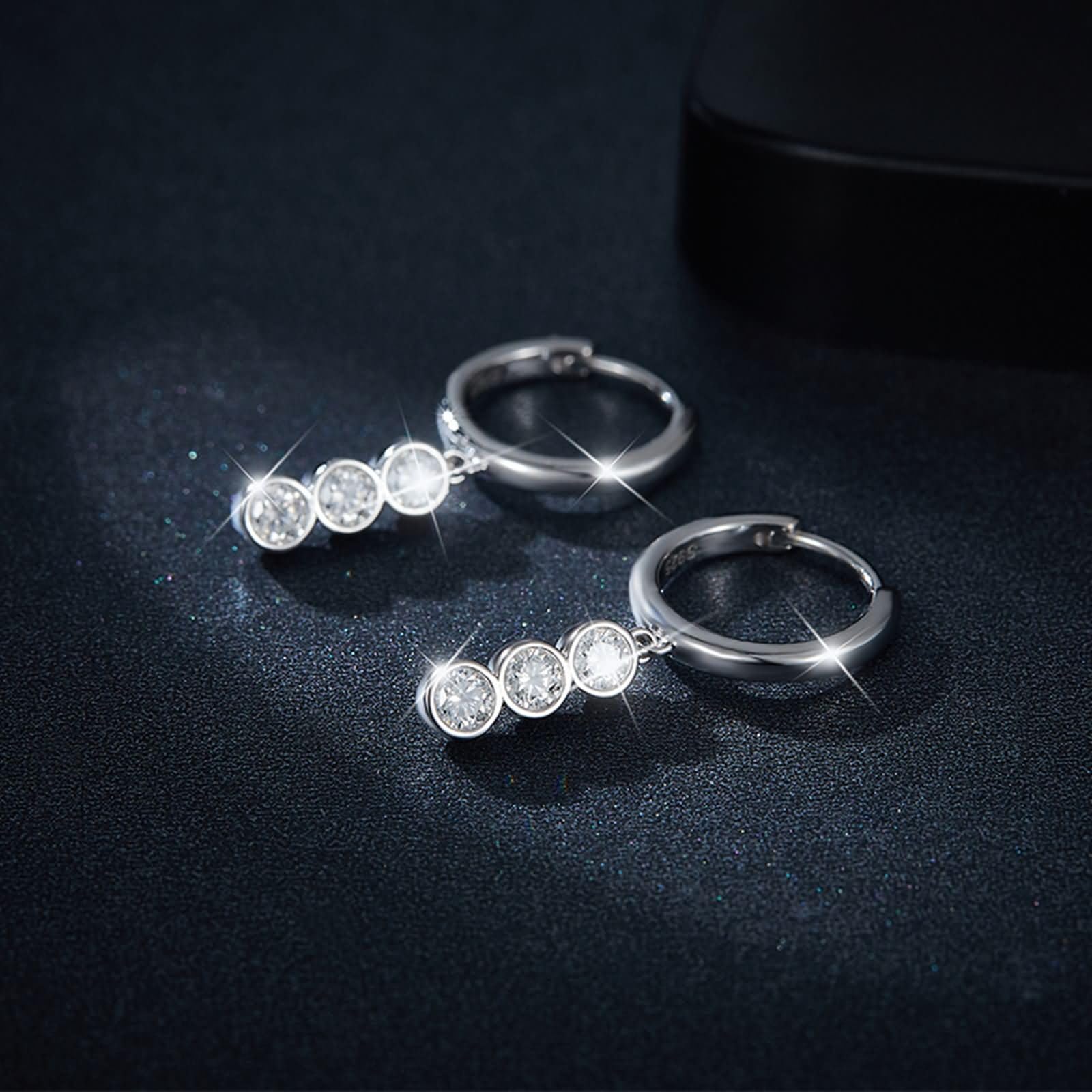 Pendientes Oro Blanco 9K / 14K / 18Kt para Mujer, Redondo con Moissanita, Colgantes Pendientes de Mujer Boda Plata