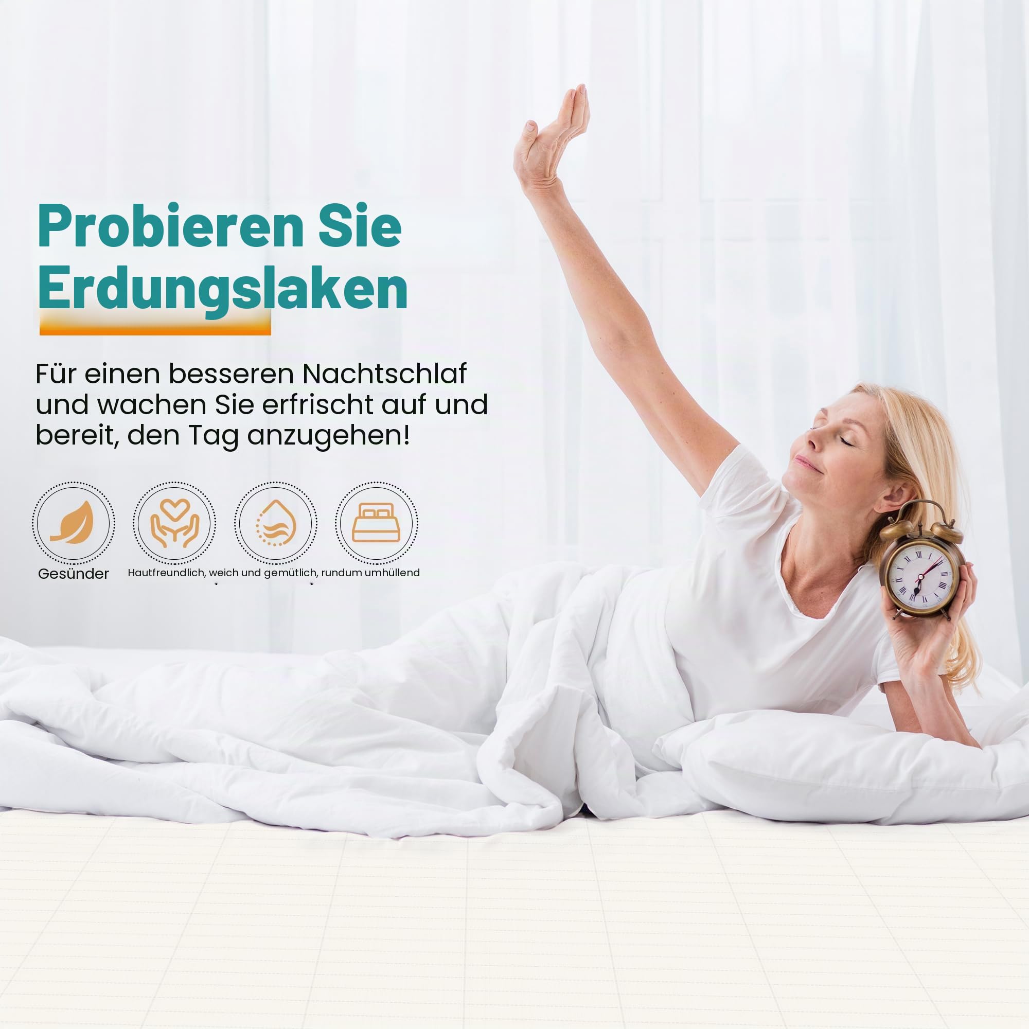 Erdungs-Spannbettlaken Erdungsbettlaken mit EU Erdungskabel Erdungsmatte Erdungsbetttuch für Besseren Schlaf (Beige, 90-100x203cm)