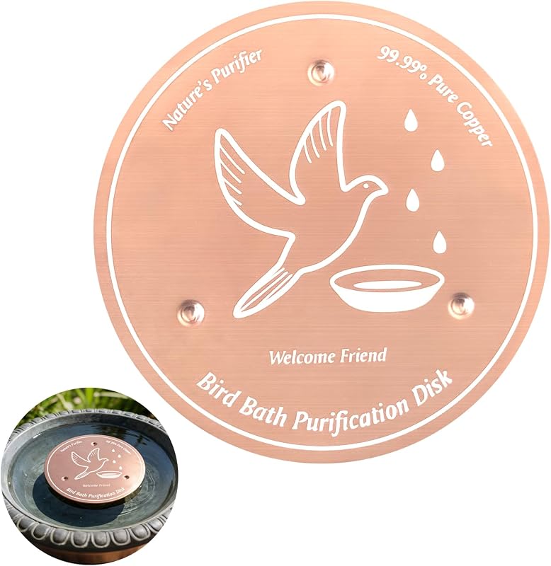 Bird Bath Copper Disk, 0.6mm 99.99% Pure Copper Self-Cleaning Purification Disk for Bird Bath Clean, Keeps Water Fresh Year-Round, Universal Fit for Outdoor Birdbaths, Bowls & Fountains