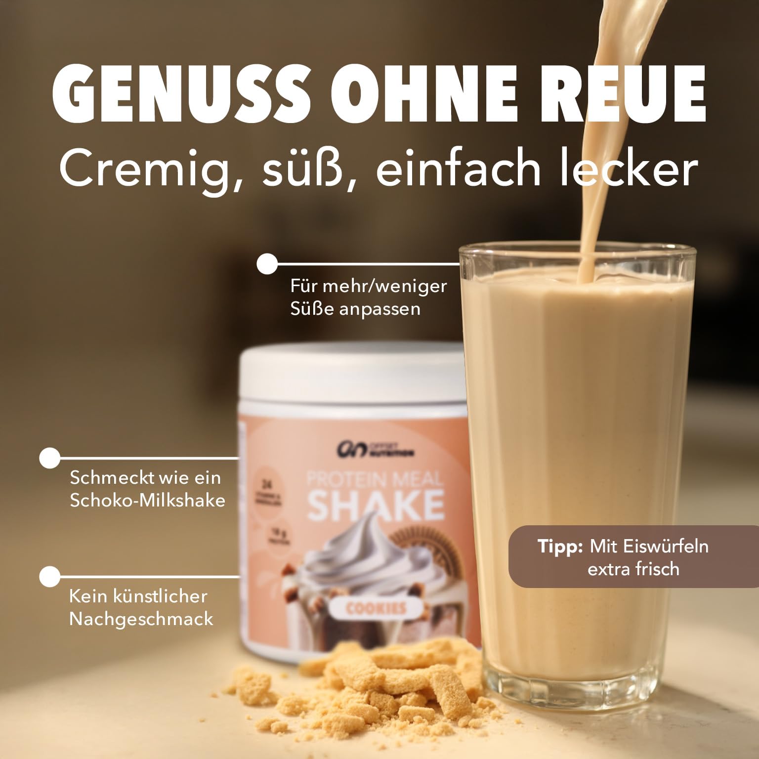 OFFSET Nutrition Protein Abnehm Shake Cookies [nur 210 KCAL pro Shake] - 14 Portionen | Mahlzeitersatz | Diät Shake mit 24 Vitaminen & Mineralien | Glutenfreie Trinkmahlzeit