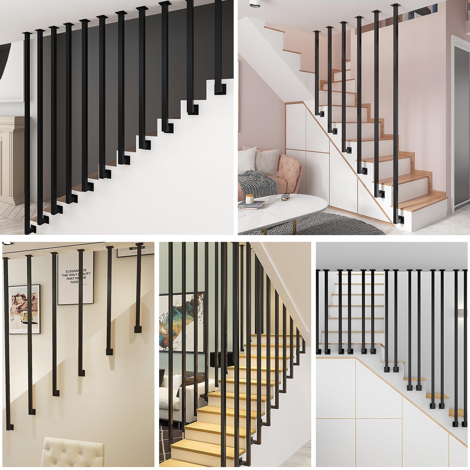 YUDE Ringhiera per Scale Interne, DIY Corrimano per Scale Interne Corrimano per Scale in Ferro Battuto Ringhiera per Scale a Forma di L per Soffitta, Interni Villa e Appartamento