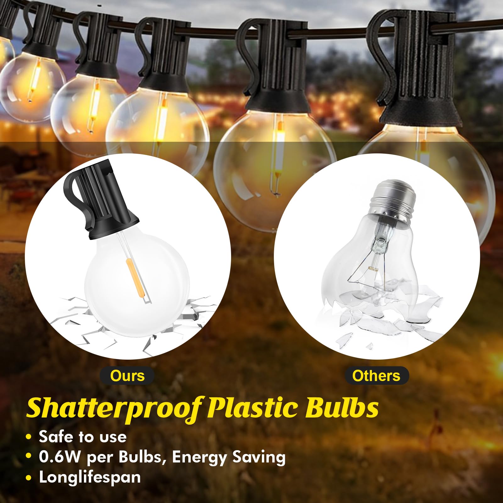 Woolmug Lichtsnoer voor buiten, 9,7 m, outdoor lichtketting, stroom, gloeilampen, led-lichtketting voor buiten, waterdicht, decoratie voor tuin, Kerstmis, bruiloft, terras, feest, warmwit