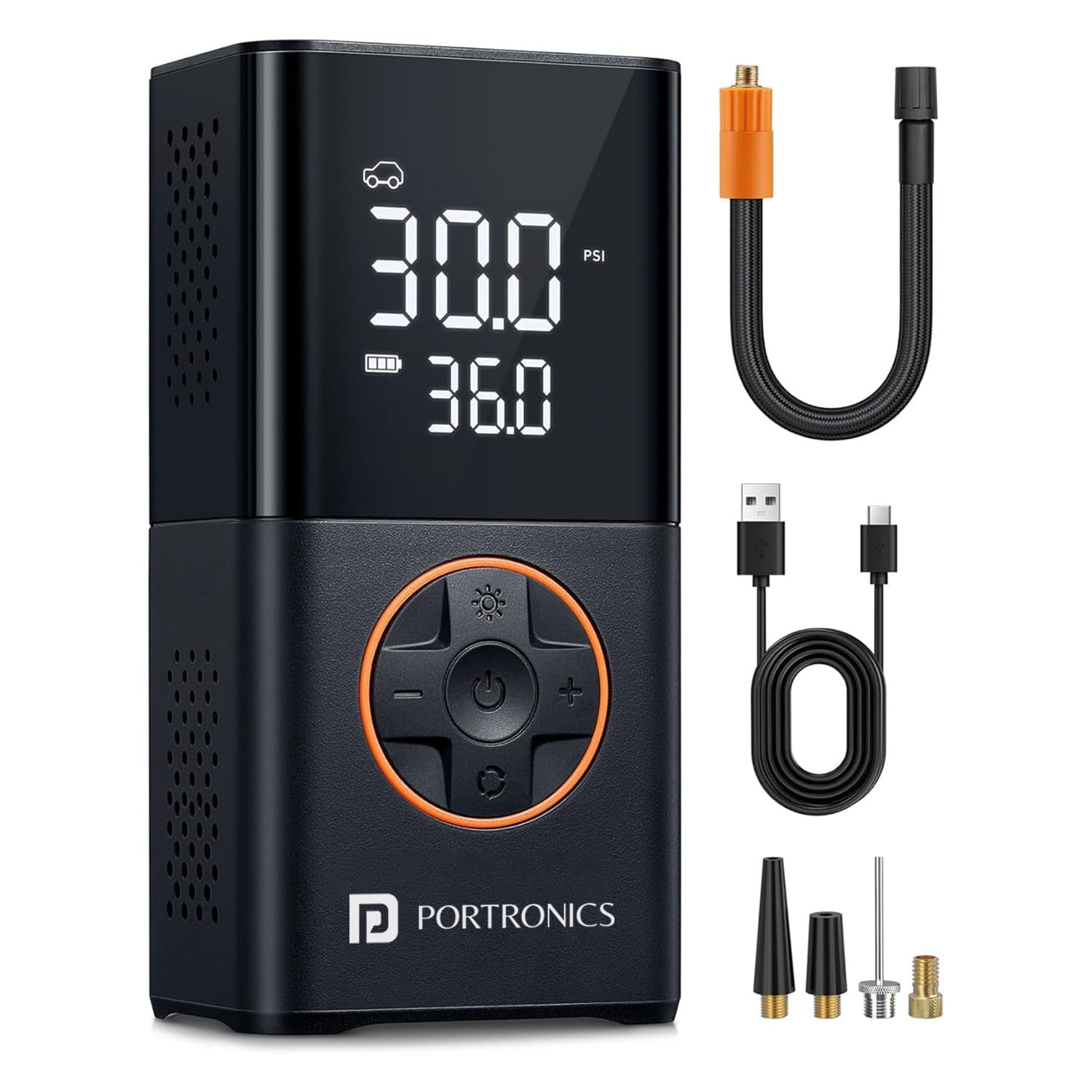 Portronics Vayu 3.0 tyre Inflator with 150 PSI Pressure, 4000 mAh Battery, Digital Display, Pressure Detection, Air Pump Compressor for Cars, Bikes, Bicycles & Balls(Black) Portronics Vayu 3.0 tyre Inflator with 150 PSI Pressure, 4000 mAh Battery, Digital Display, Pressure Detection, Air Pump Compressor for Cars, Bikes, Bicycles & Balls(Black)